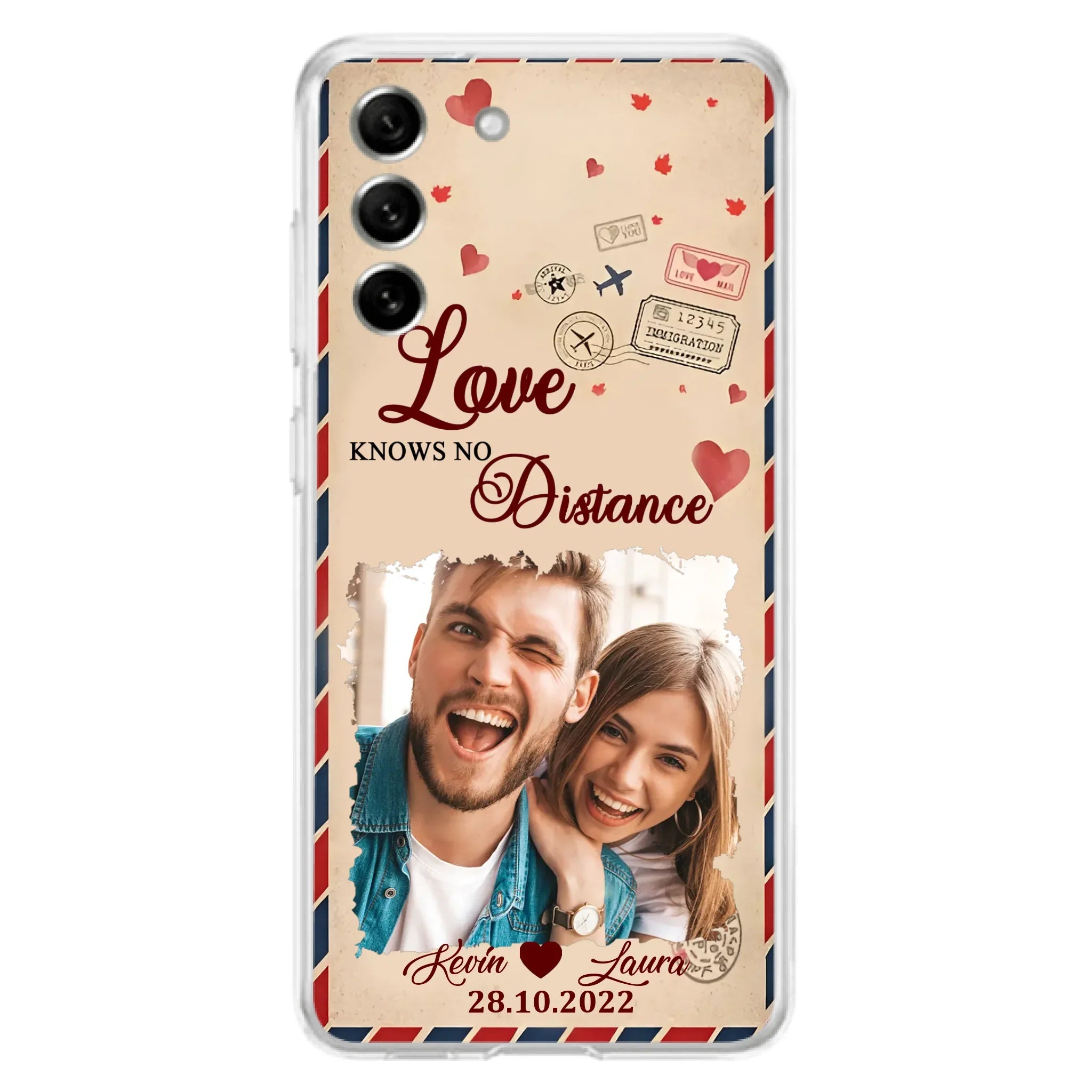 Custom Personalized Couple Phone Case - Gift Idea For Couple/ Valentines Day - Upload Photo - Love Knows No Distance - Case For iPhone/ Samsung