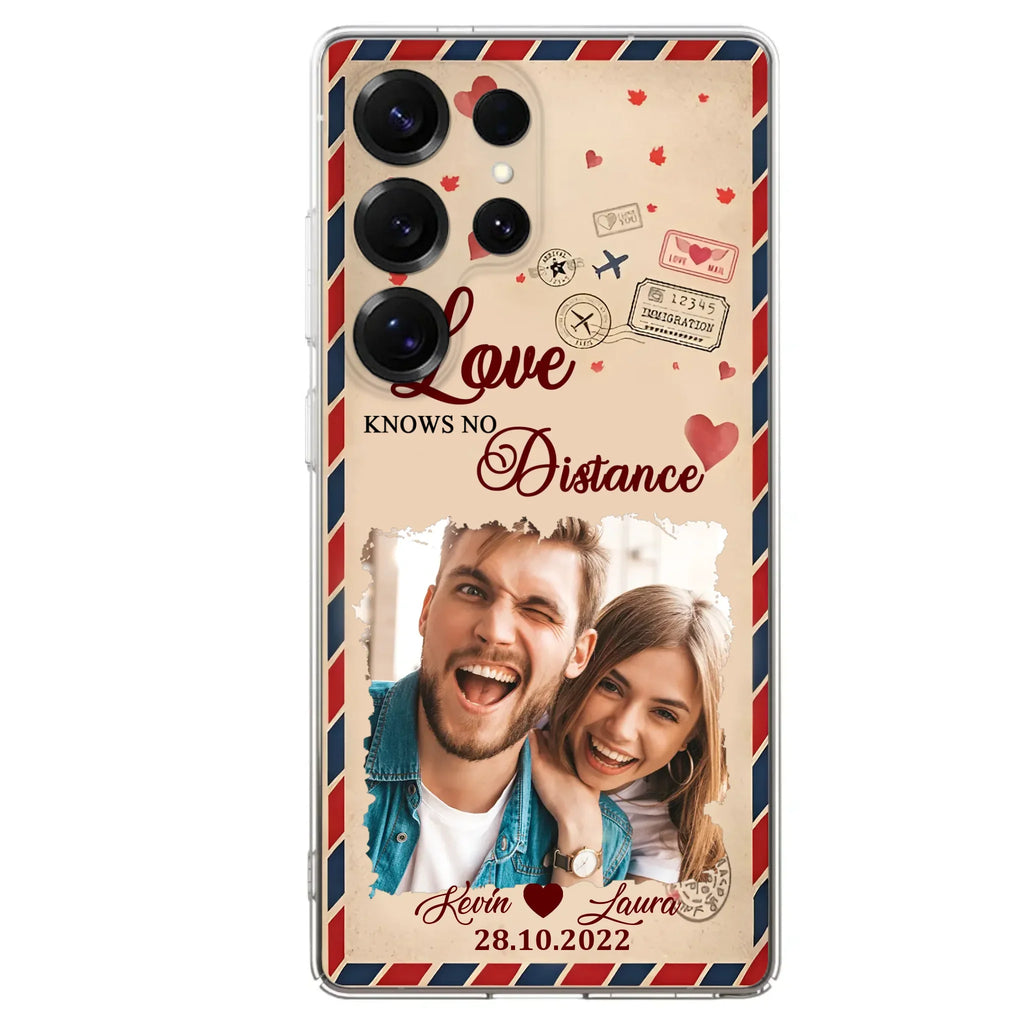 Custom Personalized Couple Phone Case - Gift Idea For Couple/ Valentines Day - Upload Photo - Love Knows No Distance - Case For iPhone/ Samsung