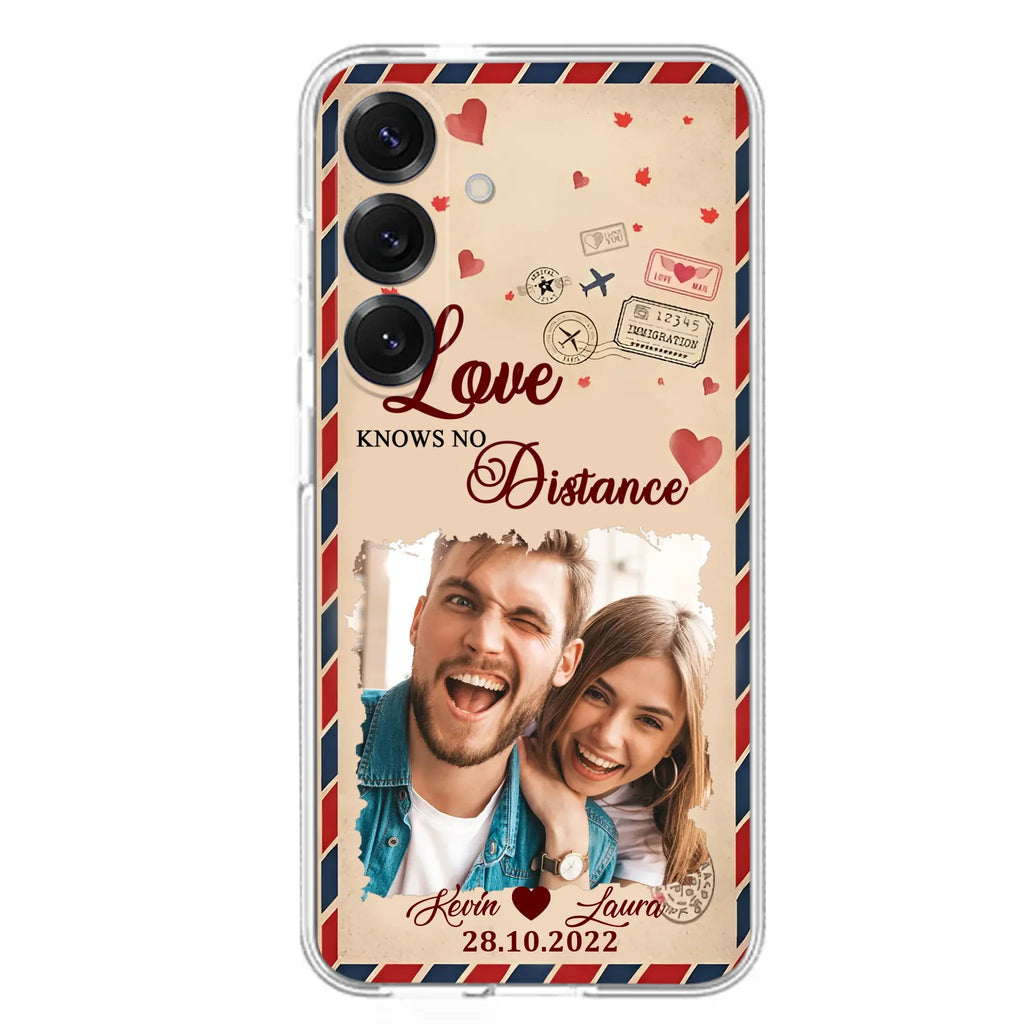 Custom Personalized Couple Phone Case - Gift Idea For Couple/ Valentines Day - Upload Photo - Love Knows No Distance - Case For iPhone/ Samsung