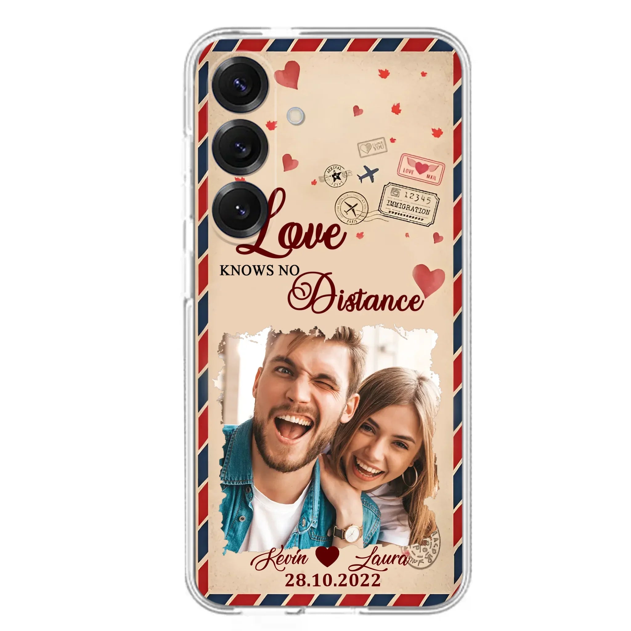 Custom Personalized Couple Phone Case - Gift Idea For Couple/ Valentines Day - Upload Photo - Love Knows No Distance - Case For iPhone/ Samsung