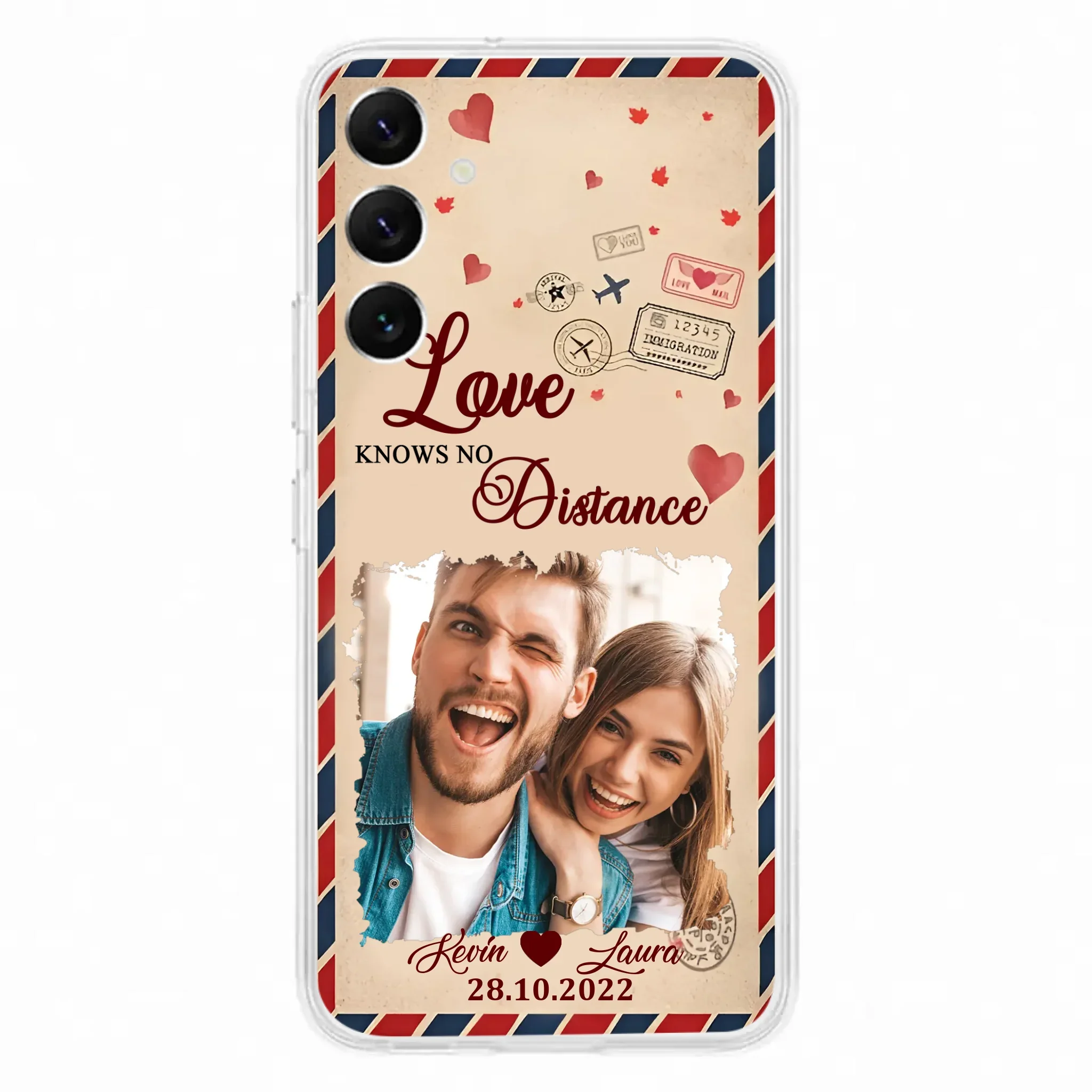 Custom Personalized Couple Phone Case - Gift Idea For Couple/ Valentines Day - Upload Photo - Love Knows No Distance - Case For iPhone/ Samsung