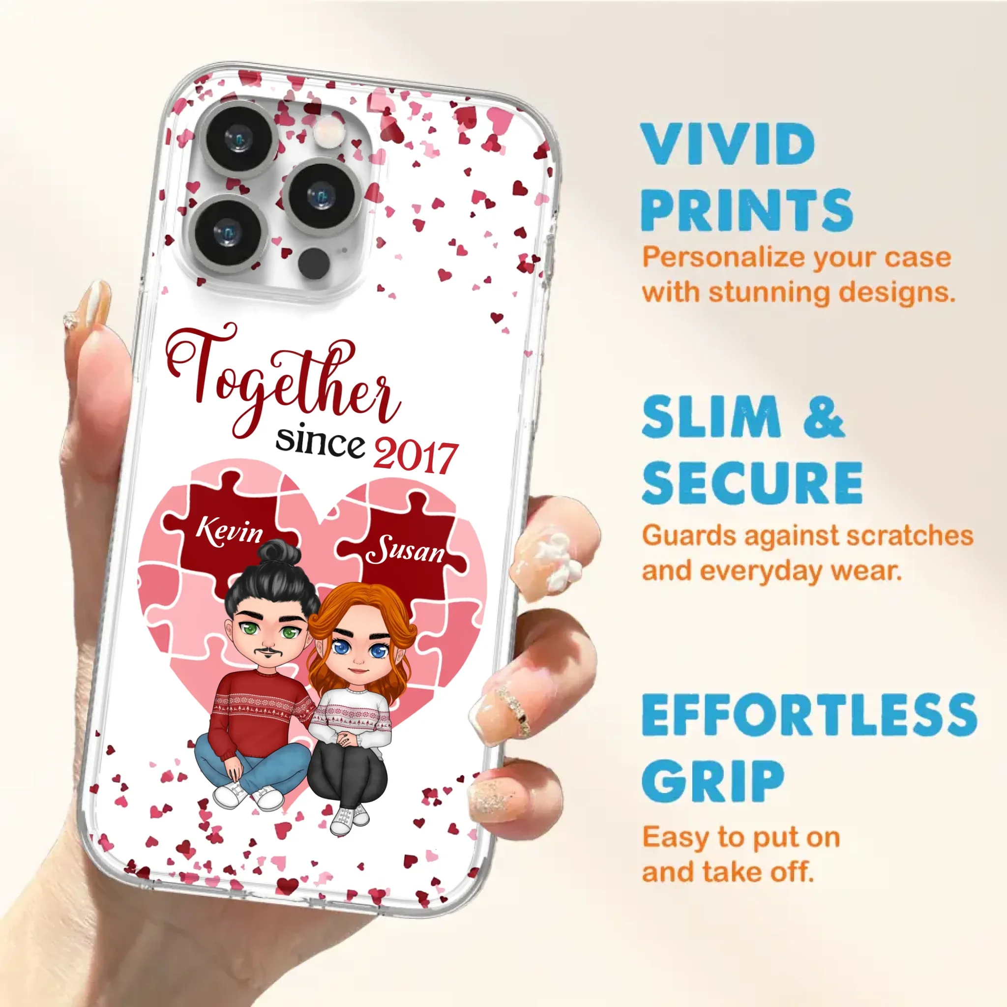 Custom Personalized Couple Phone Case - Gift Idea For Couple/Valentines Day - Together Since 2017 - Case For iPhone/Samsung
