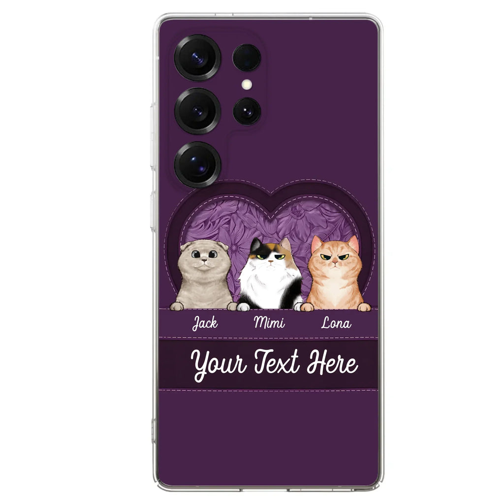Custom Personalized Cat Phone Case For iPhone And Samsung - Gift Idea For Cat Lover - Up to 3  Cats  - Cat In Heart