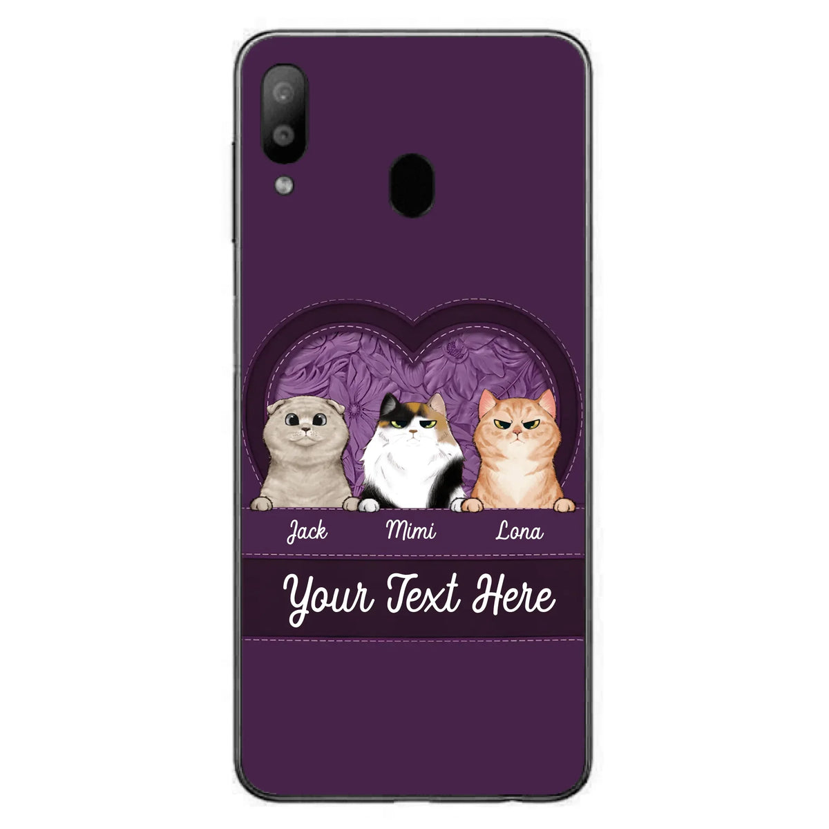 Custom Personalized Cat Phone Case For iPhone And Samsung - Gift Idea For Cat Lover - Up to 3  Cats  - Cat In Heart