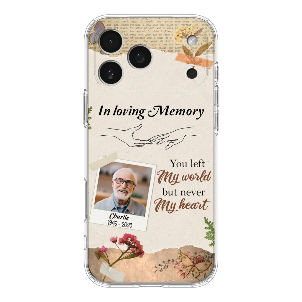 Custom Personalized Memorial Phone Case - Memorial Gift Idea For Family - Case For iPhone/Samsung - You Left My World But Never My Heart