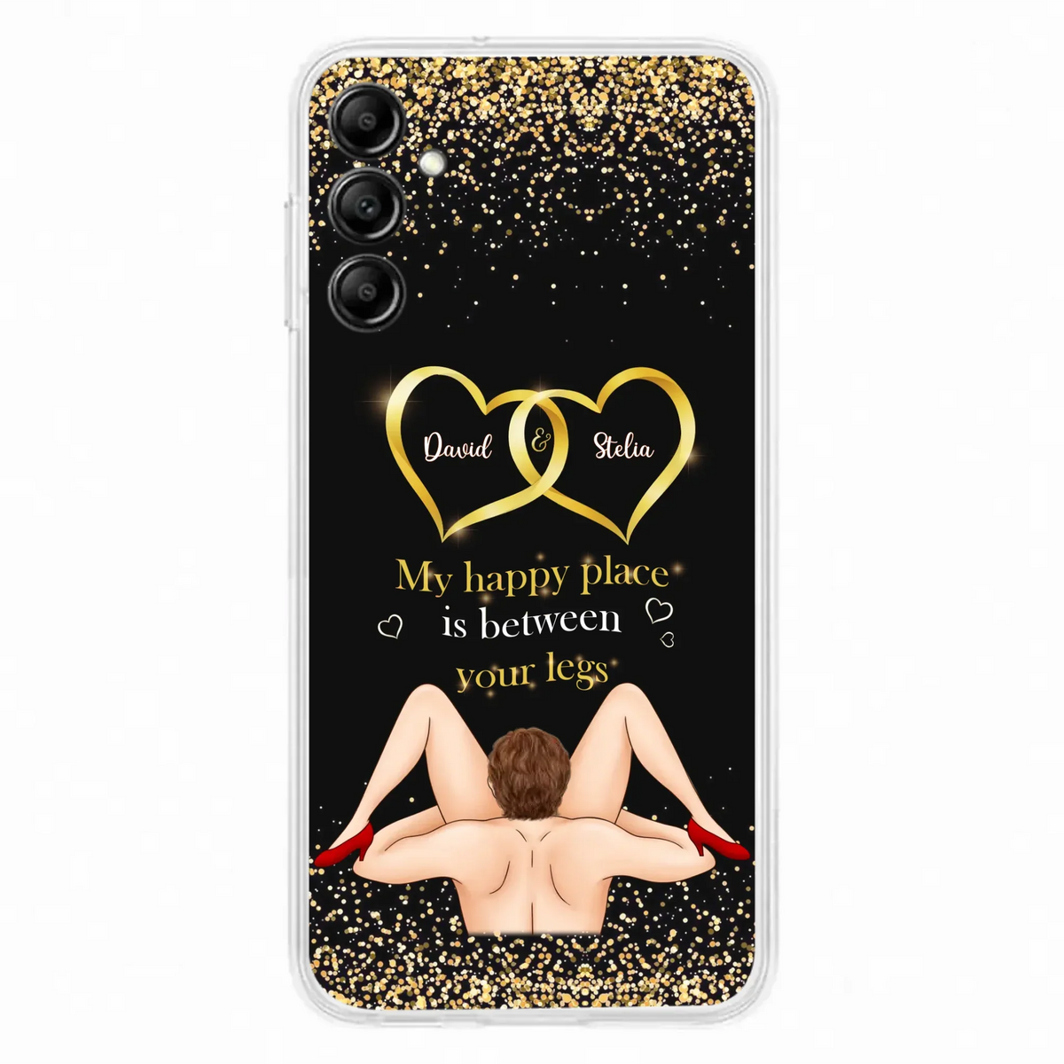 Custom Personalized Couple Phone Case - Gift Idea For Couple/Valentines Day - My Happy Place Is Between Your Legs - Case For iPhone/Samsung
