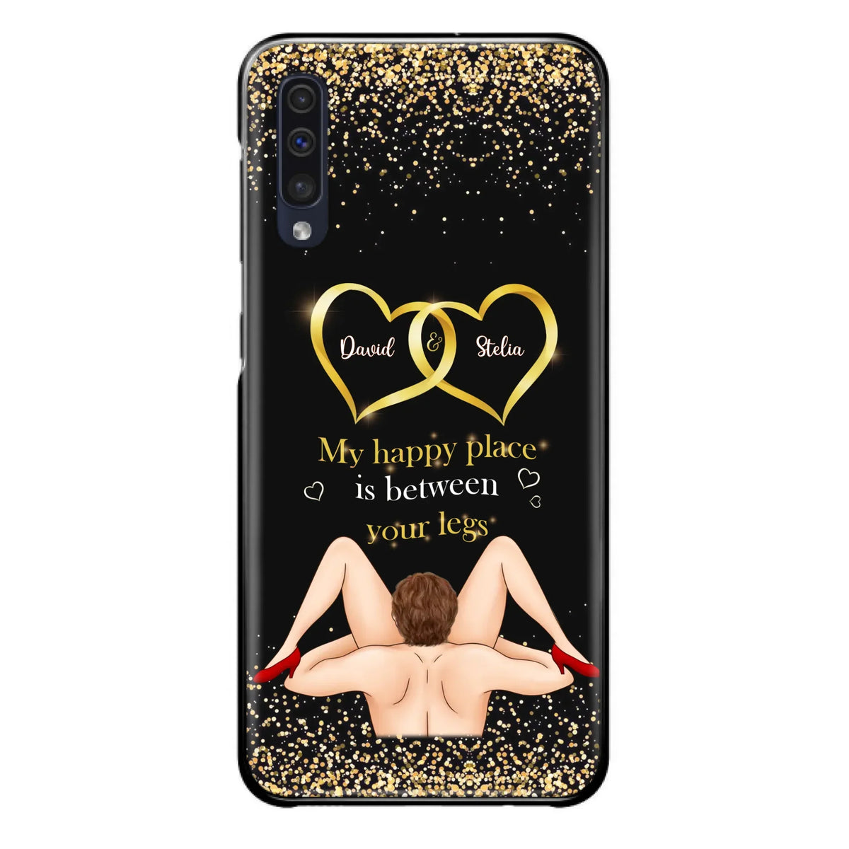 Custom Personalized Couple Phone Case - Gift Idea For Couple/Valentines Day - My Happy Place Is Between Your Legs - Case For iPhone/Samsung