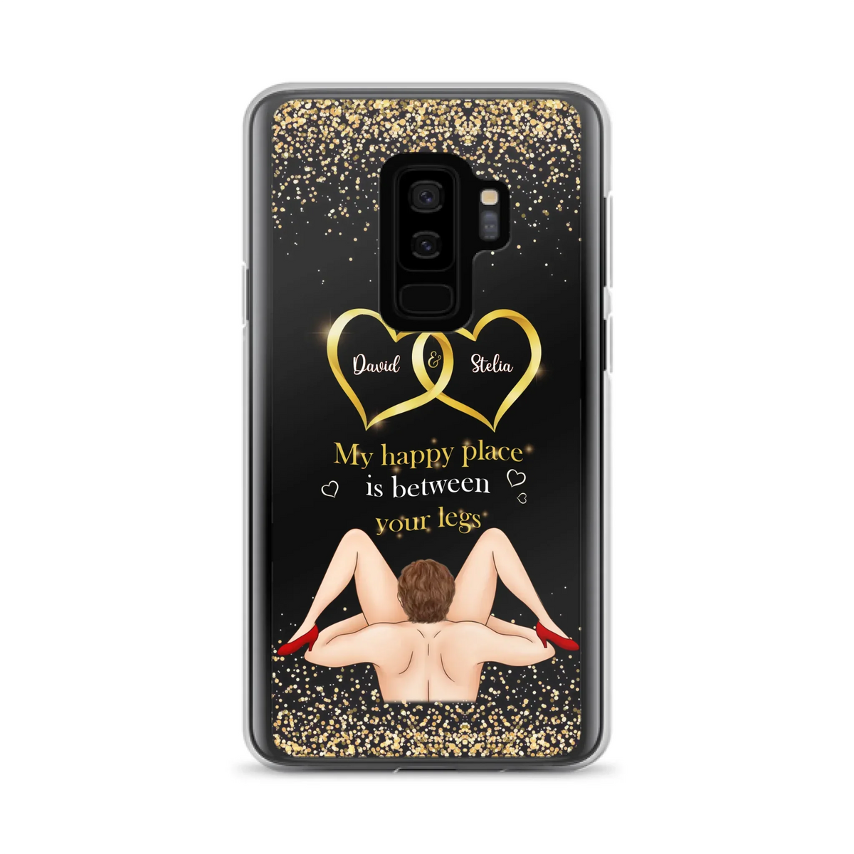Custom Personalized Couple Phone Case - Gift Idea For Couple/Valentines Day - My Happy Place Is Between Your Legs - Case For iPhone/Samsung