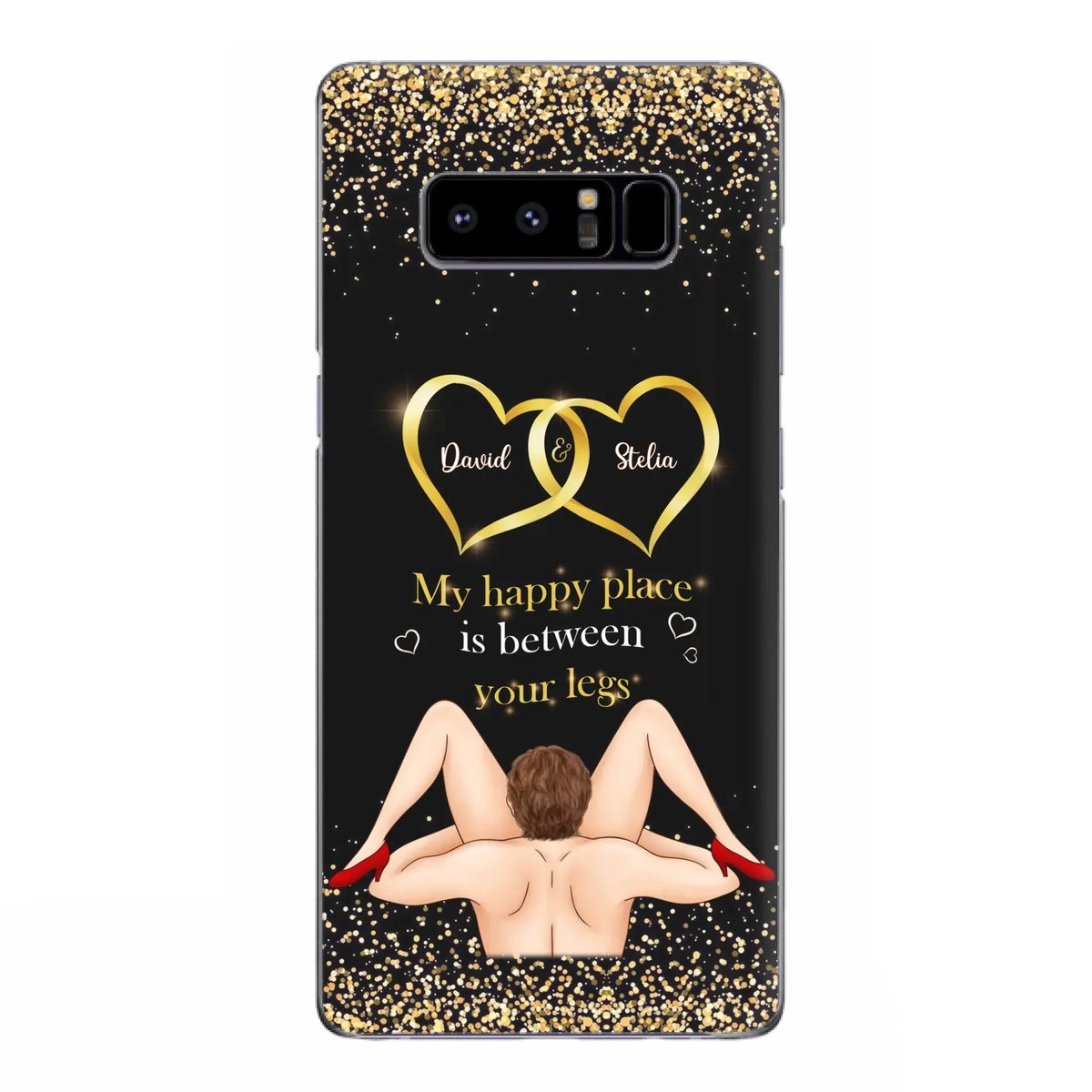 Custom Personalized Couple Phone Case - Gift Idea For Couple/Valentines Day - My Happy Place Is Between Your Legs - Case For iPhone/Samsung