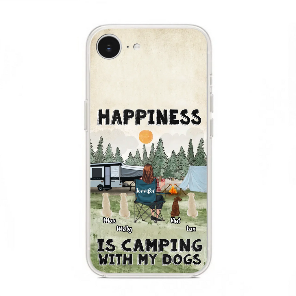 Personalized Camping Phone Case - Gift Idea For Girl & Dogs - Upto 4 Dogs - Happiness Is Camping With My Dogs - Case For iPhone/Samsung