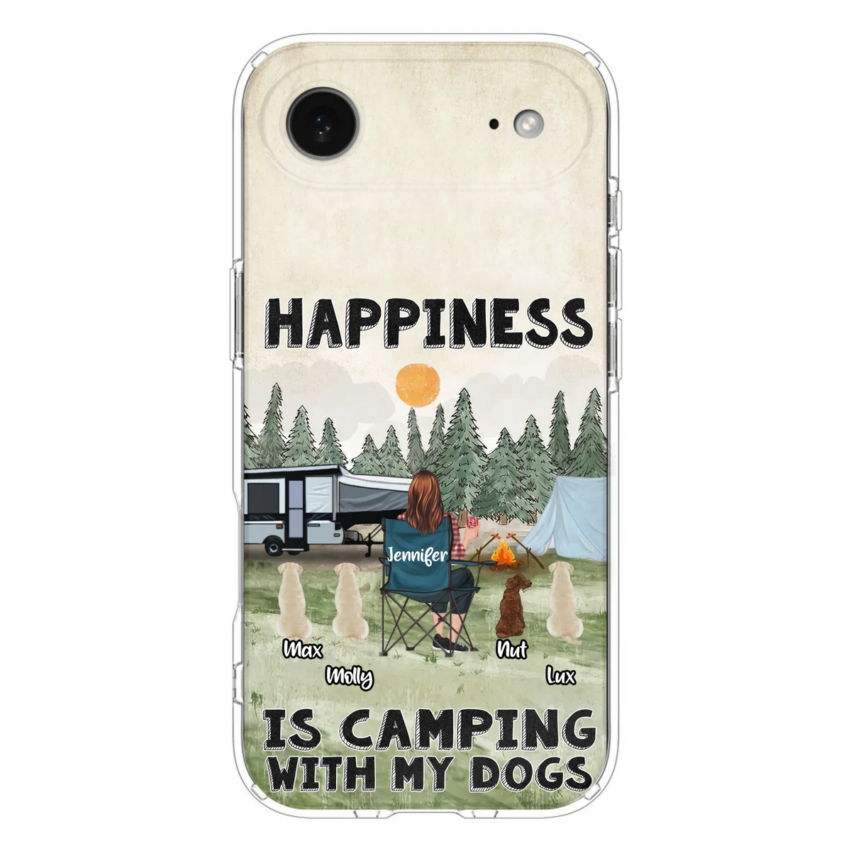 Personalized Camping Phone Case - Gift Idea For Girl & Dogs - Upto 4 Dogs - Happiness Is Camping With My Dogs - Case For iPhone/Samsung