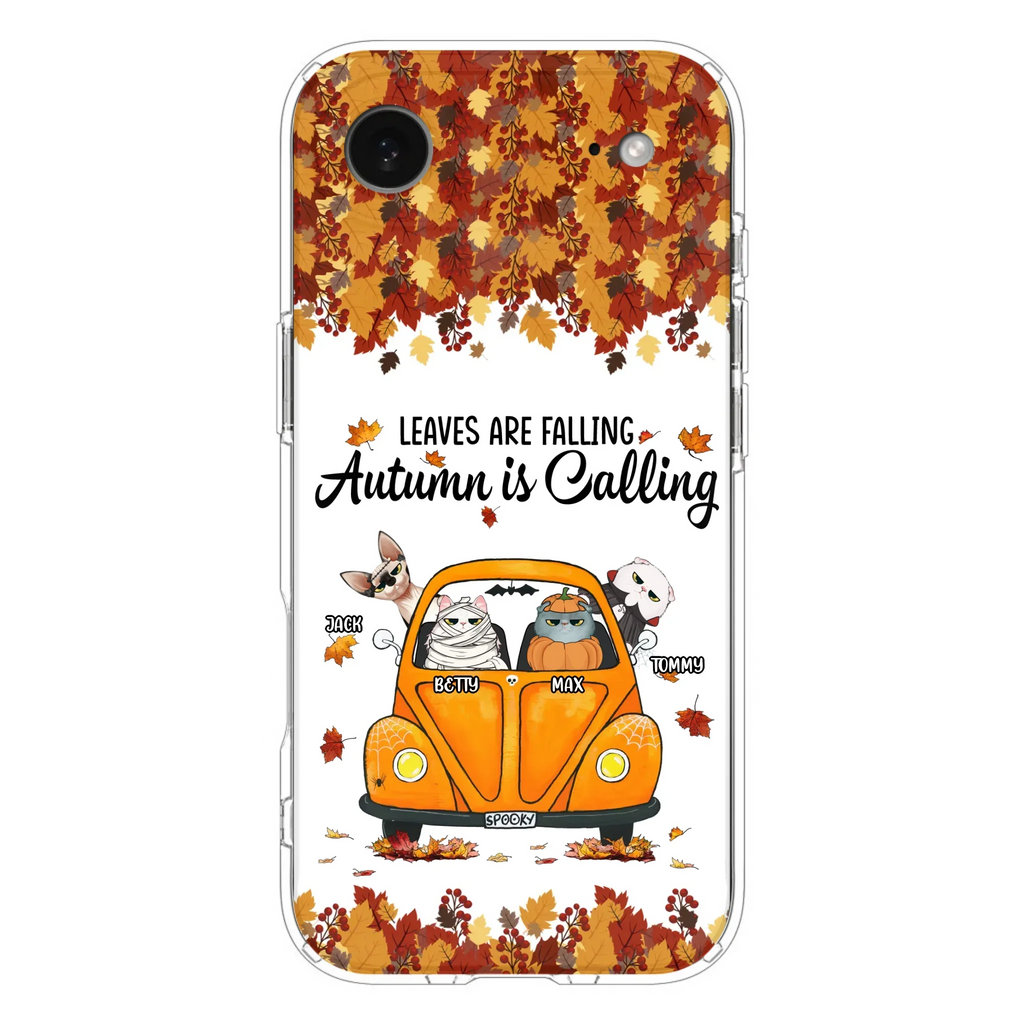 Custom Personalized Pet Phone Case - Gift Idea For Cat/Dog Lovers - Upto 4 Pets -  Case For iPhone/Samsung - Leaves Are Falling Autumn Is Calling