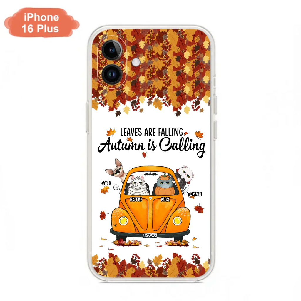 Custom Personalized Pet Phone Case - Gift Idea For Cat/Dog Lovers - Upto 4 Pets -  Case For iPhone/Samsung - Leaves Are Falling Autumn Is Calling
