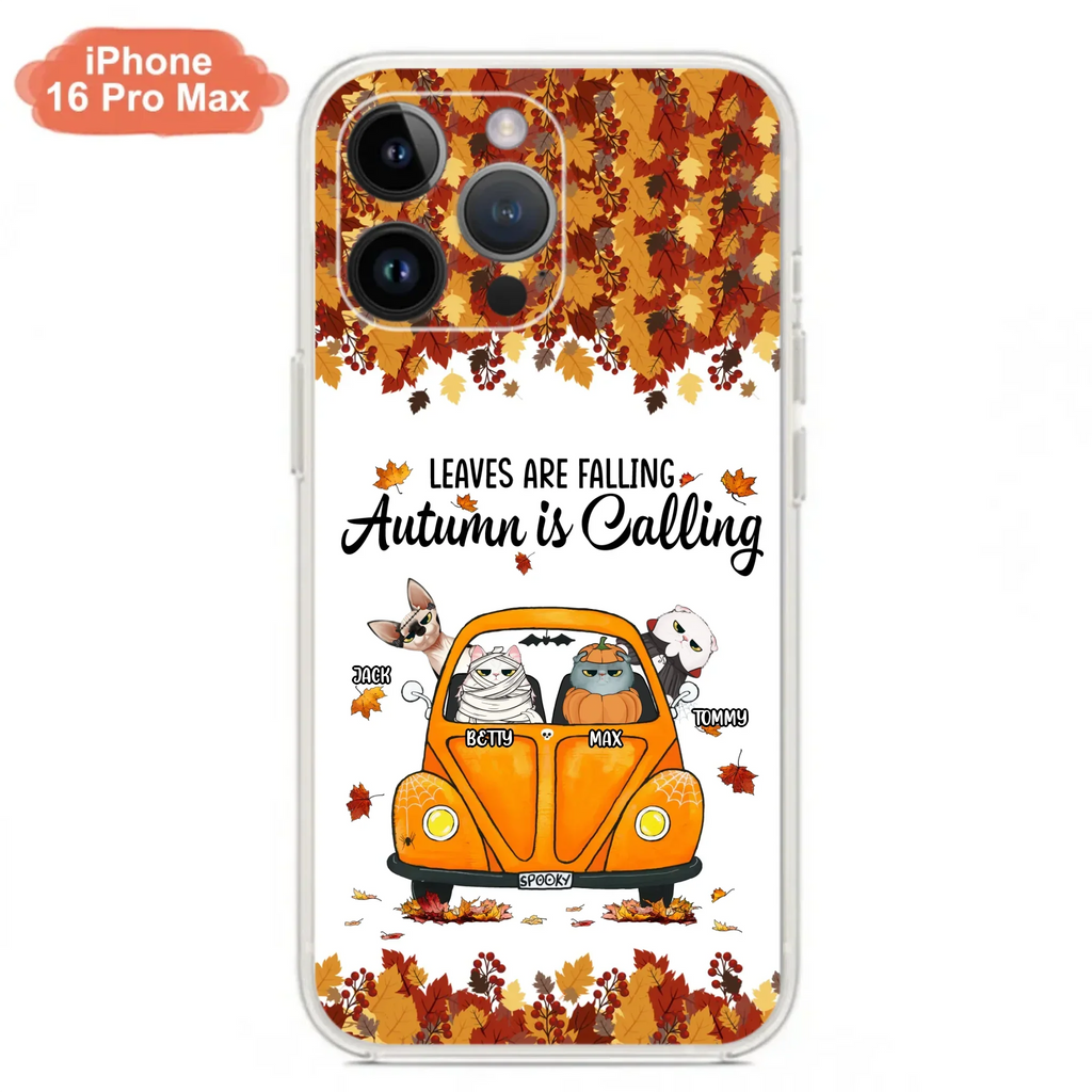 Custom Personalized Pet Phone Case - Gift Idea For Cat/Dog Lovers - Upto 4 Pets -  Case For iPhone/Samsung - Leaves Are Falling Autumn Is Calling