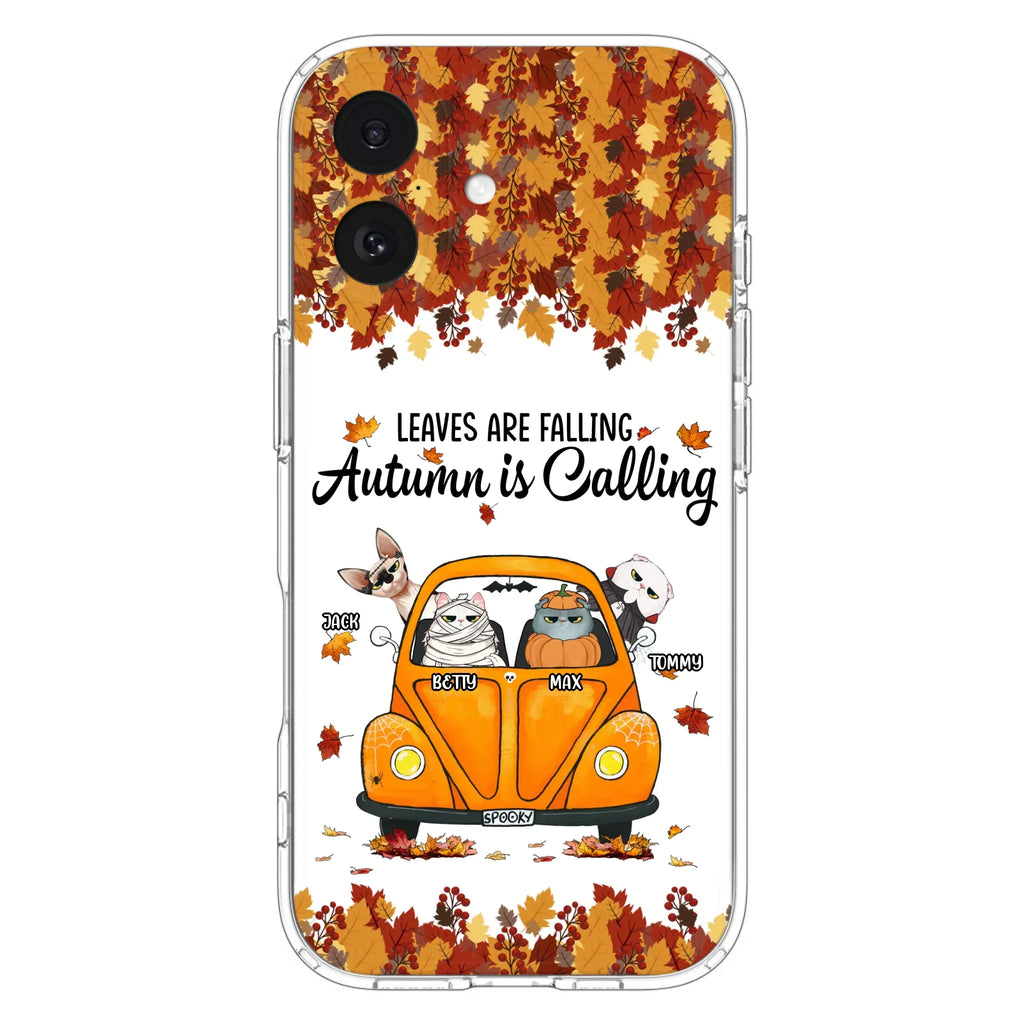Custom Personalized Pet Phone Case - Gift Idea For Cat/Dog Lovers - Upto 4 Pets -  Case For iPhone/Samsung - Leaves Are Falling Autumn Is Calling