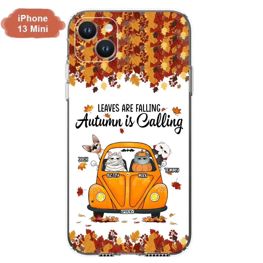 Custom Personalized Pet Phone Case - Gift Idea For Cat/Dog Lovers - Upto 4 Pets -  Case For iPhone/Samsung - Leaves Are Falling Autumn Is Calling