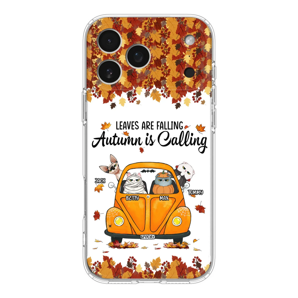 Custom Personalized Pet Phone Case - Gift Idea For Cat/Dog Lovers - Upto 4 Pets -  Case For iPhone/Samsung - Leaves Are Falling Autumn Is Calling