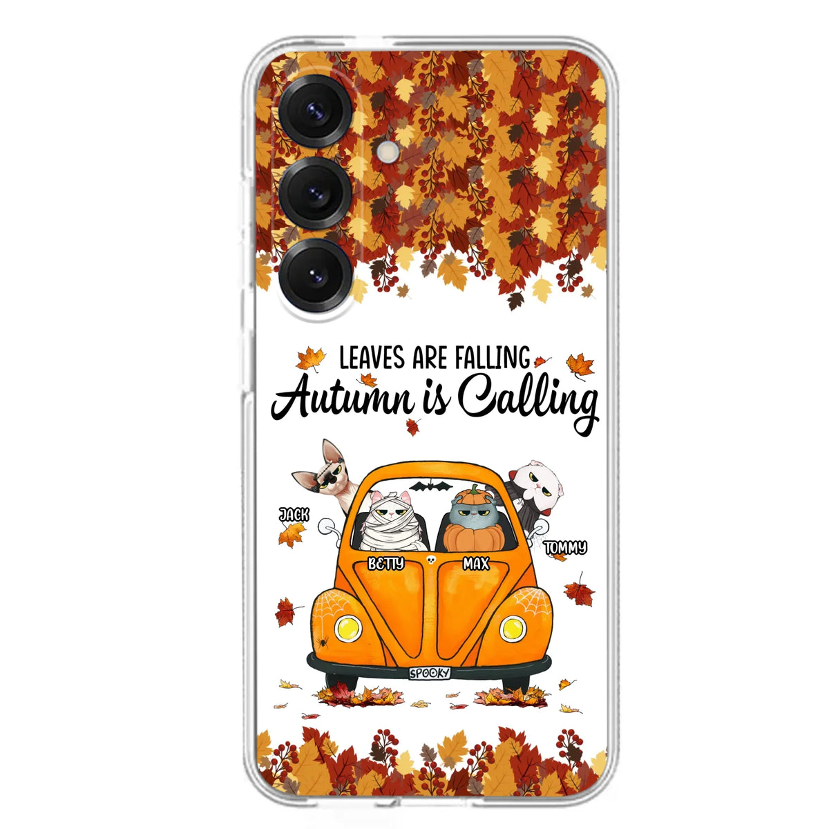 Custom Personalized Pet Phone Case - Gift Idea For Cat/Dog Lovers - Upto 4 Pets -  Case For iPhone/Samsung - Leaves Are Falling Autumn Is Calling