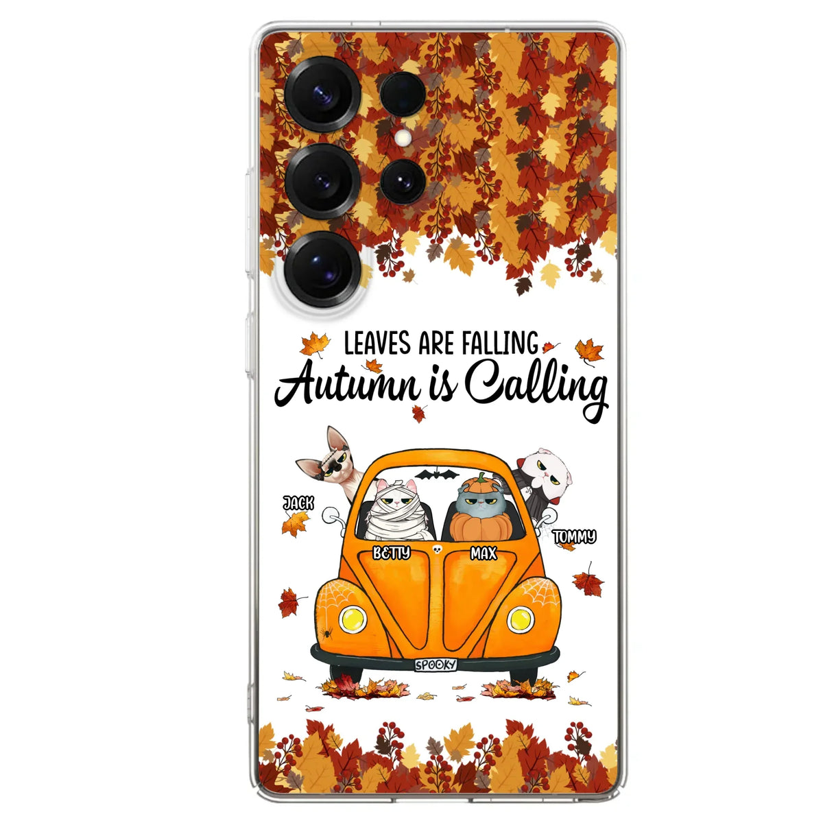 Custom Personalized Pet Phone Case - Gift Idea For Cat/Dog Lovers - Upto 4 Pets -  Case For iPhone/Samsung - Leaves Are Falling Autumn Is Calling