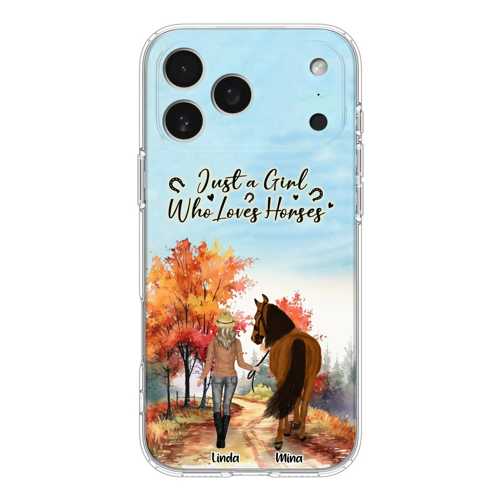 Custom Personalized Horse Girl Fall Season Phone Case - Gift Idea For Horse Lovers - Up To 6 Horses - Just A Girl Who Loves Horses - Cases For iPhone/Samsung