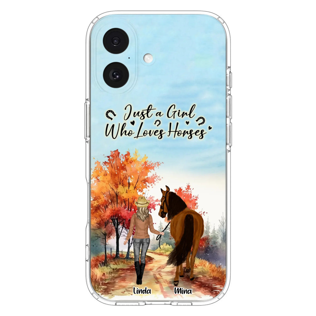 Custom Personalized Horse Girl Fall Season Phone Case - Gift Idea For Horse Lovers - Up To 6 Horses - Just A Girl Who Loves Horses - Cases For iPhone/Samsung