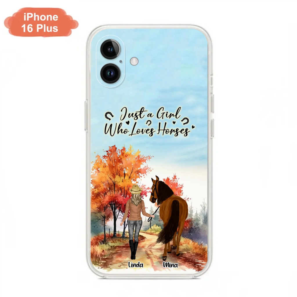 Custom Personalized Horse Girl Fall Season Phone Case - Gift Idea For Horse Lovers - Up To 6 Horses - Just A Girl Who Loves Horses - Cases For iPhone/Samsung