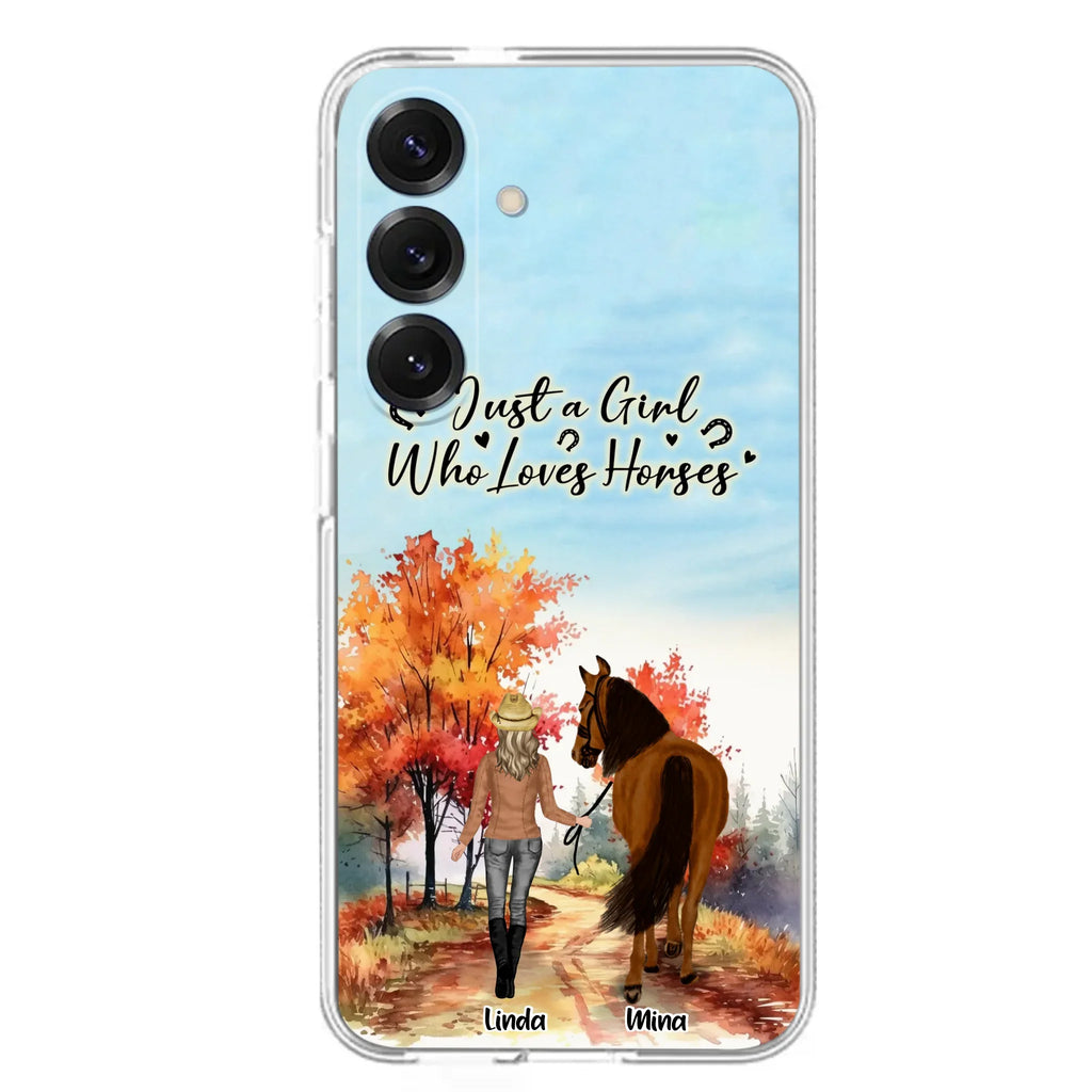 Custom Personalized Horse Girl Fall Season Phone Case - Gift Idea For Horse Lovers - Up To 6 Horses - Just A Girl Who Loves Horses - Cases For iPhone/Samsung