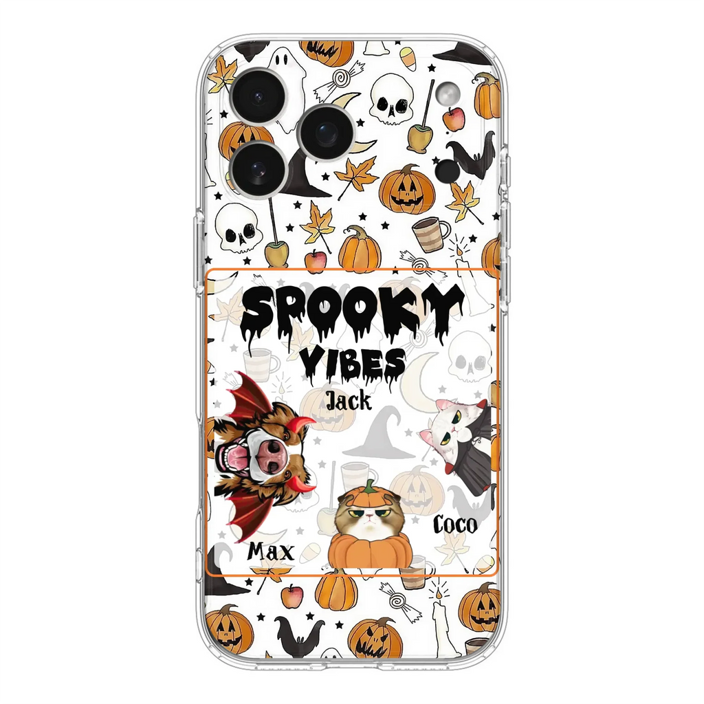 Custom Personalized Halloween Pet Phone Case - Upto 3 Pets - Gift Idea For Dog/Cat Owners -  Spooky Vibes - Case for iPhone/Samsung