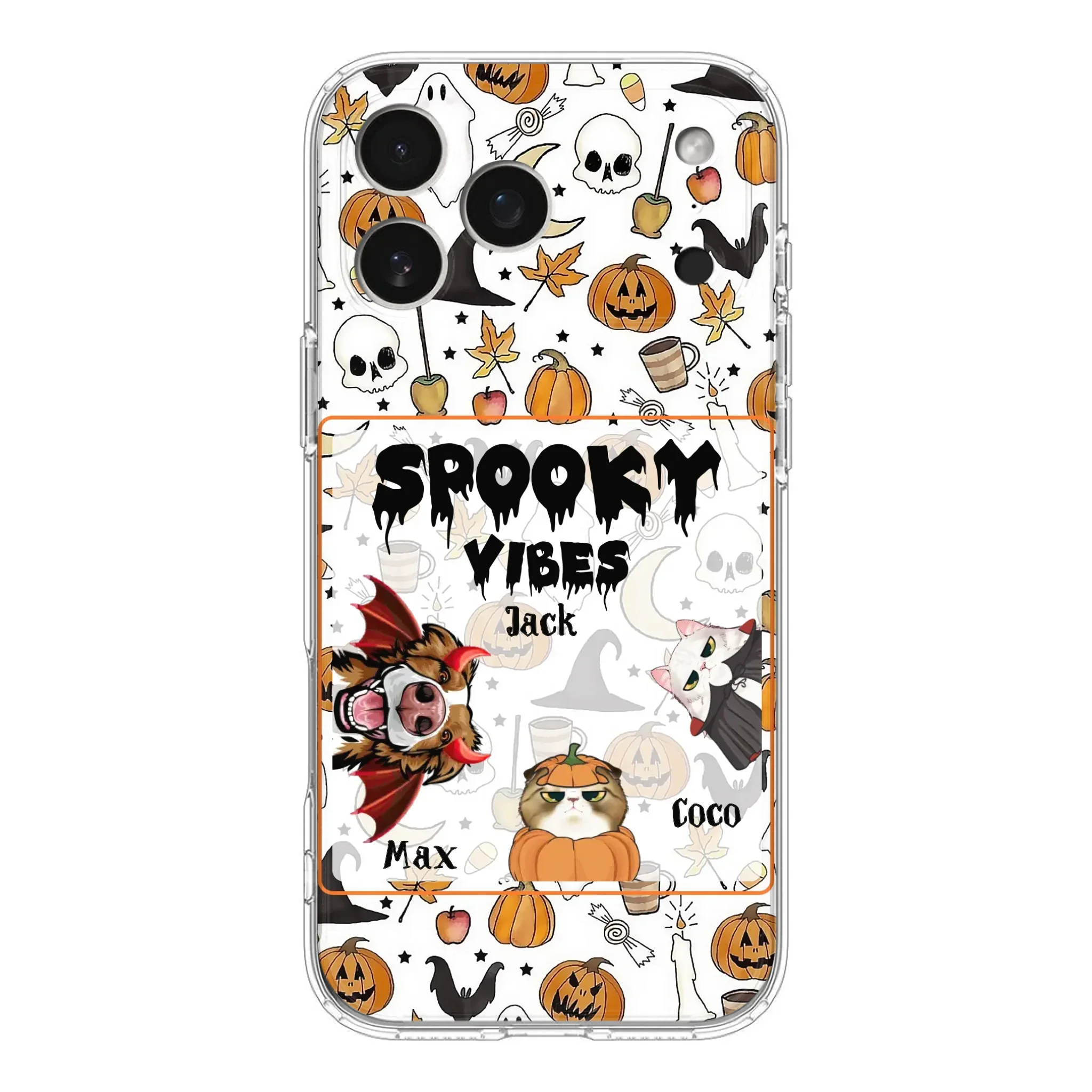 Custom Personalized Halloween Pet Phone Case - Upto 3 Pets - Gift Idea For Dog/Cat Owners -  Spooky Vibes - Case for iPhone/Samsung