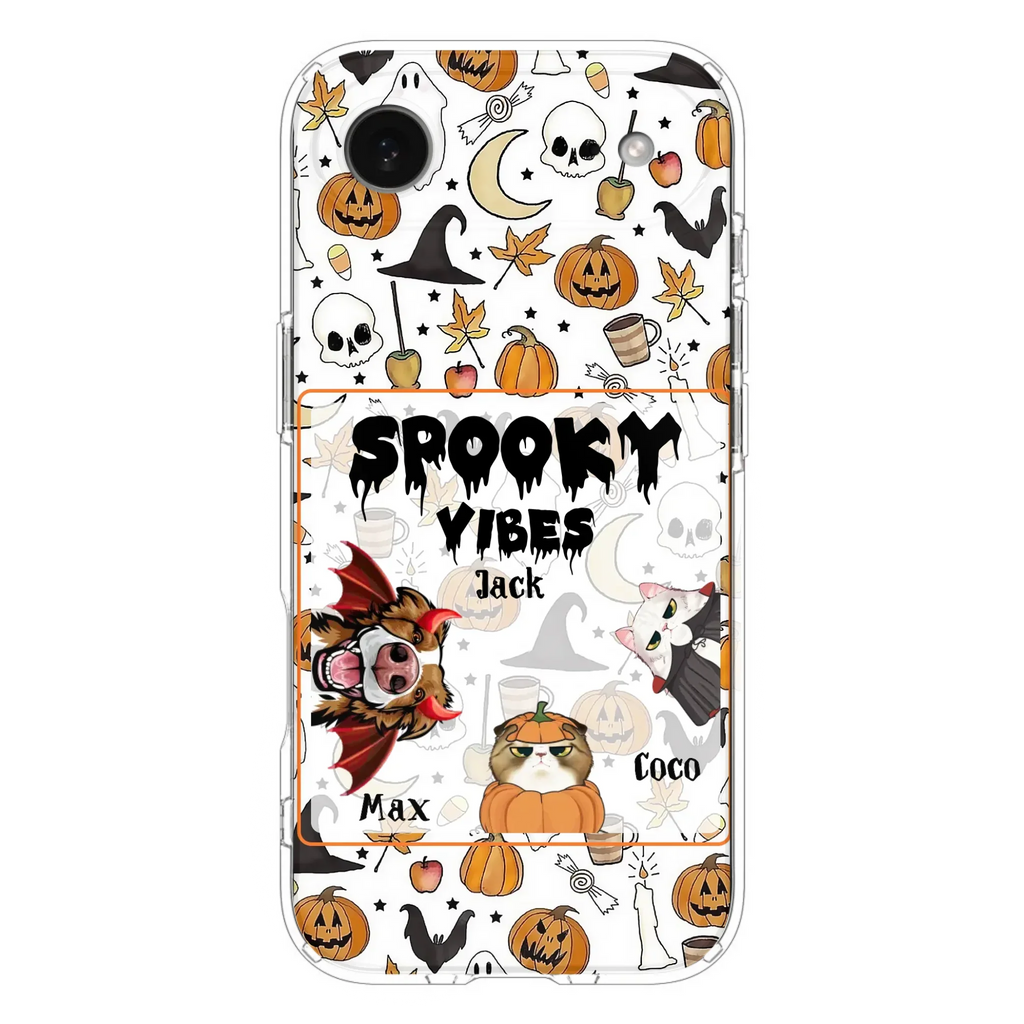 Custom Personalized Halloween Pet Phone Case - Upto 3 Pets - Gift Idea For Dog/Cat Owners -  Spooky Vibes - Case for iPhone/Samsung