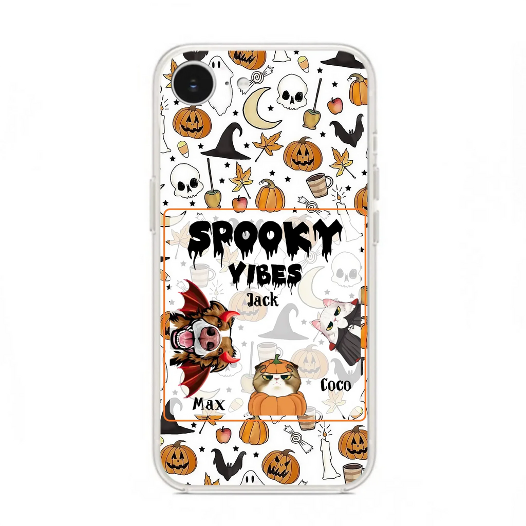 Custom Personalized Halloween Pet Phone Case - Upto 3 Pets - Gift Idea For Dog/Cat Owners -  Spooky Vibes - Case for iPhone/Samsung