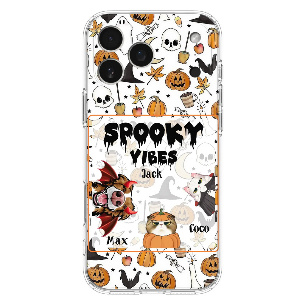 Custom Personalized Halloween Pet Phone Case - Upto 3 Pets - Gift Idea For Dog/Cat Owners -  Spooky Vibes - Case for iPhone/Samsung