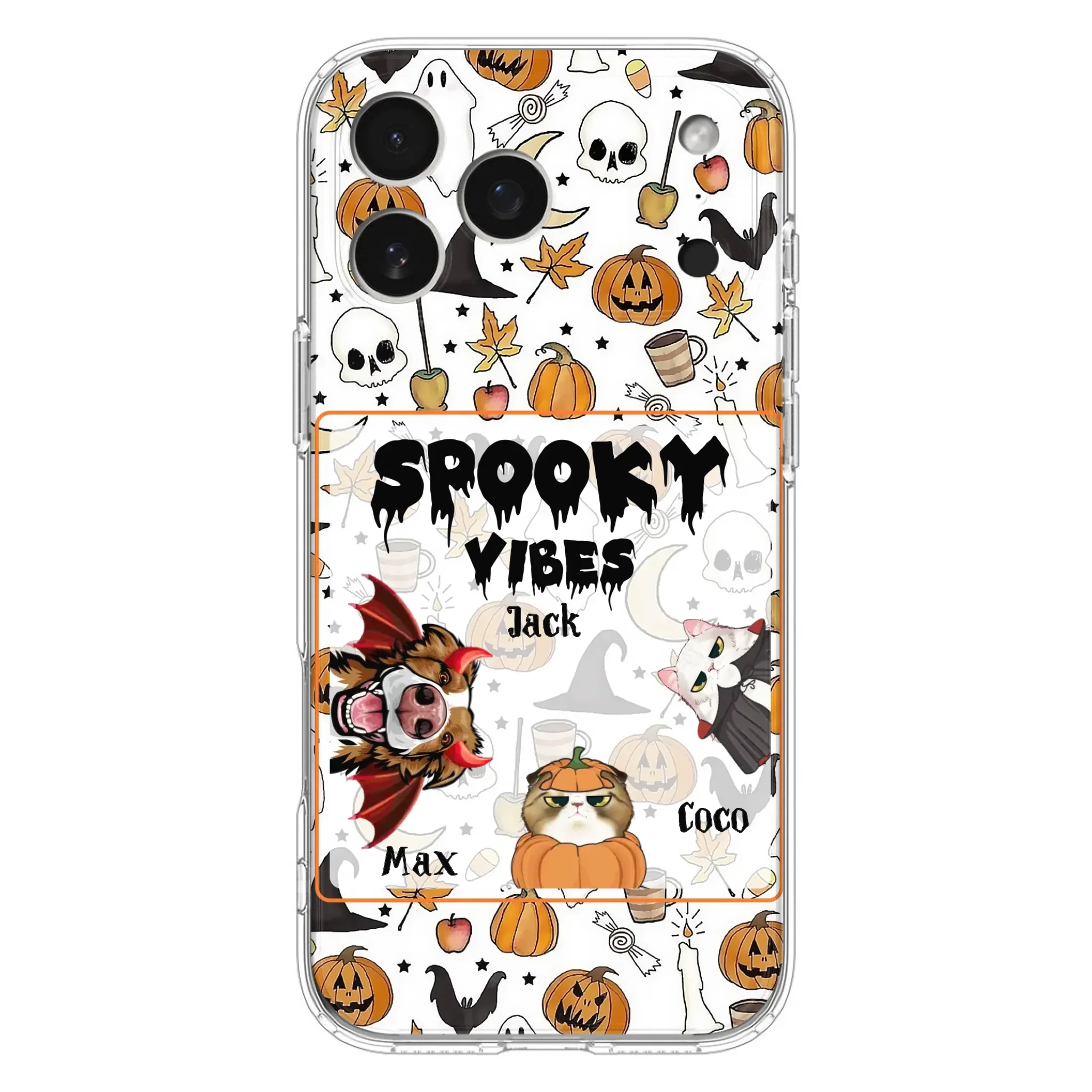 Custom Personalized Halloween Pet Phone Case - Upto 3 Pets - Gift Idea For Dog/Cat Owners -  Spooky Vibes - Case for iPhone/Samsung
