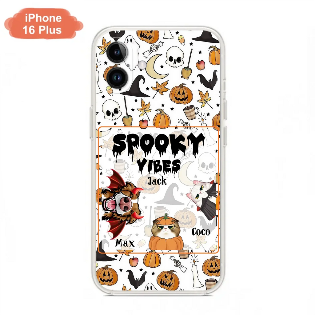 Custom Personalized Halloween Pet Phone Case - Upto 3 Pets - Gift Idea For Dog/Cat Owners -  Spooky Vibes - Case for iPhone/Samsung