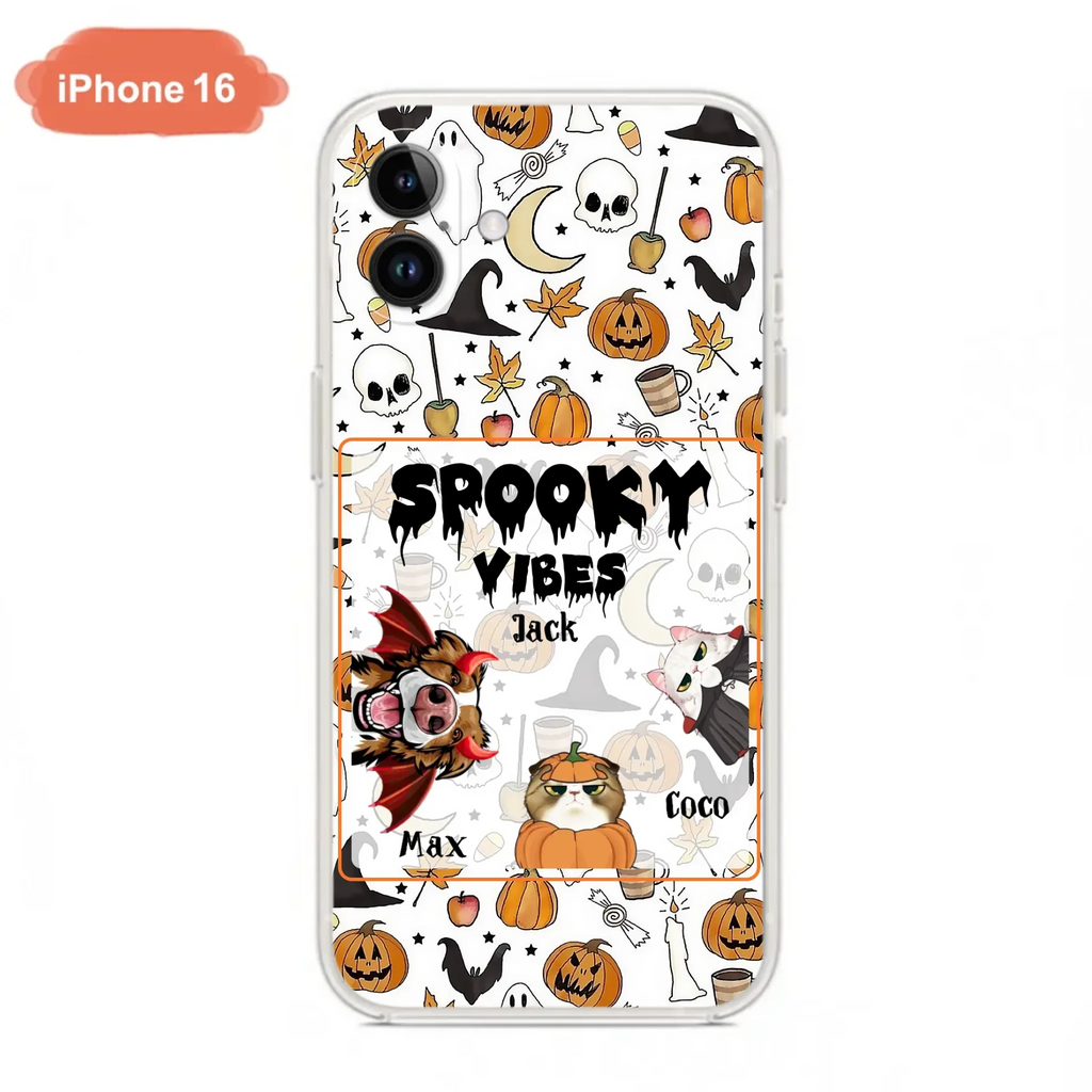 Custom Personalized Halloween Pet Phone Case - Upto 3 Pets - Gift Idea For Dog/Cat Owners -  Spooky Vibes - Case for iPhone/Samsung