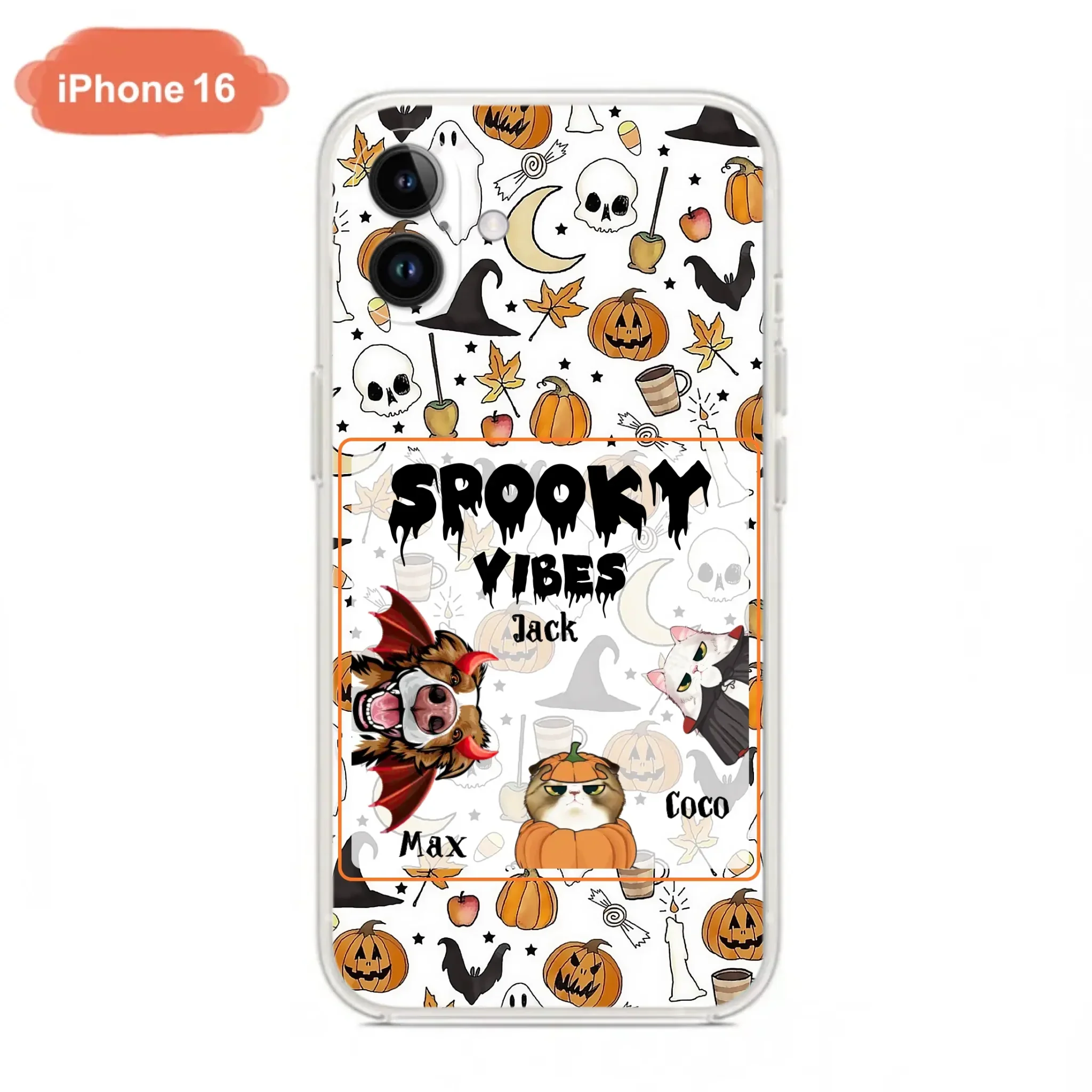 Custom Personalized Halloween Pet Phone Case - Upto 3 Pets - Gift Idea For Dog/Cat Owners -  Spooky Vibes - Case for iPhone/Samsung