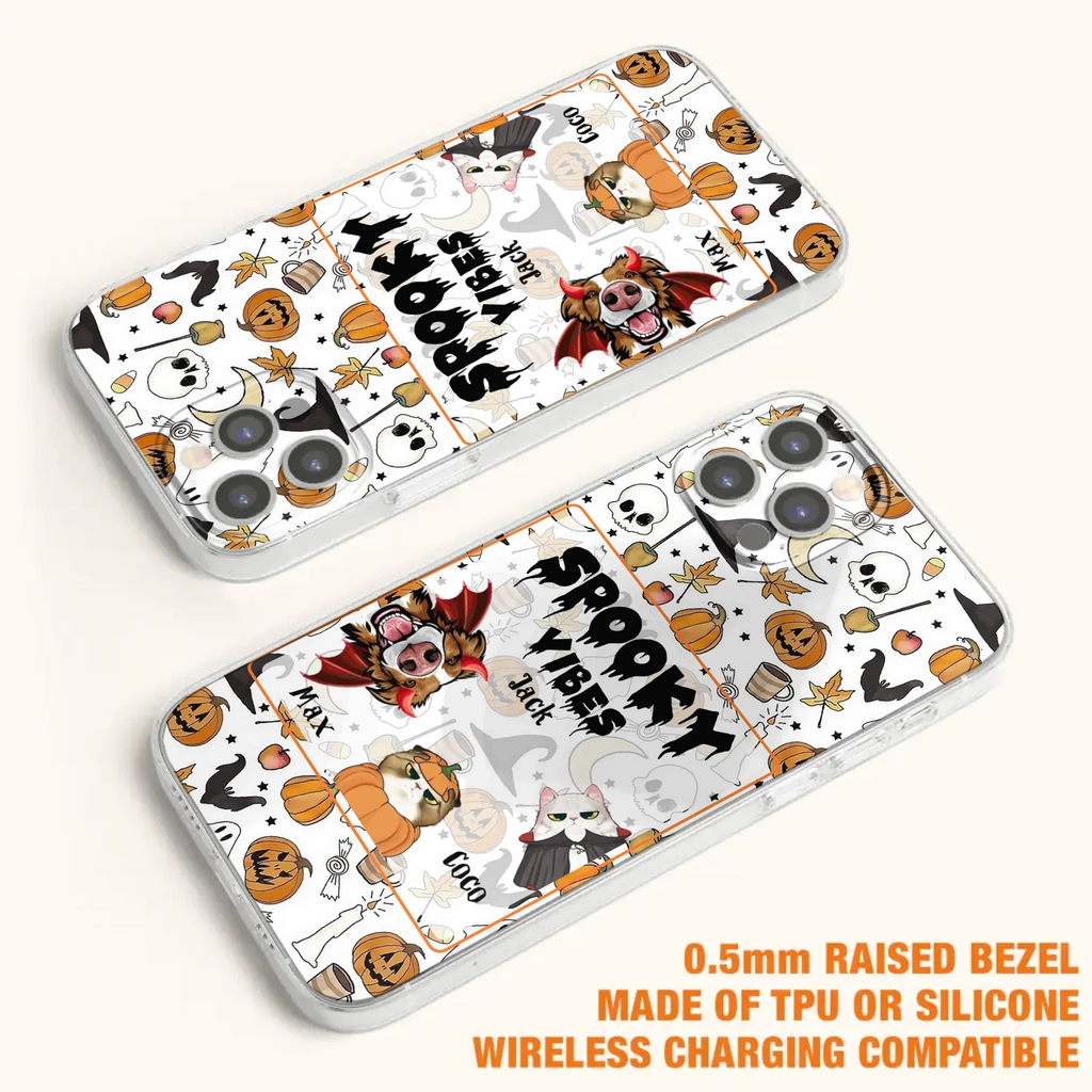 Custom Personalized Halloween Pet Phone Case - Upto 3 Pets - Gift Idea For Dog/Cat Owners -  Spooky Vibes - Case for iPhone/Samsung