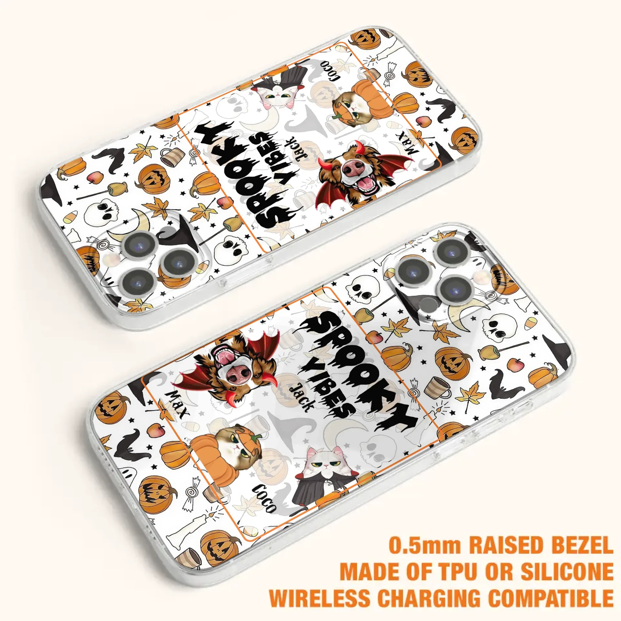 Custom Personalized Halloween Pet Phone Case - Upto 3 Pets - Gift Idea For Dog/Cat Owners -  Spooky Vibes - Case for iPhone/Samsung