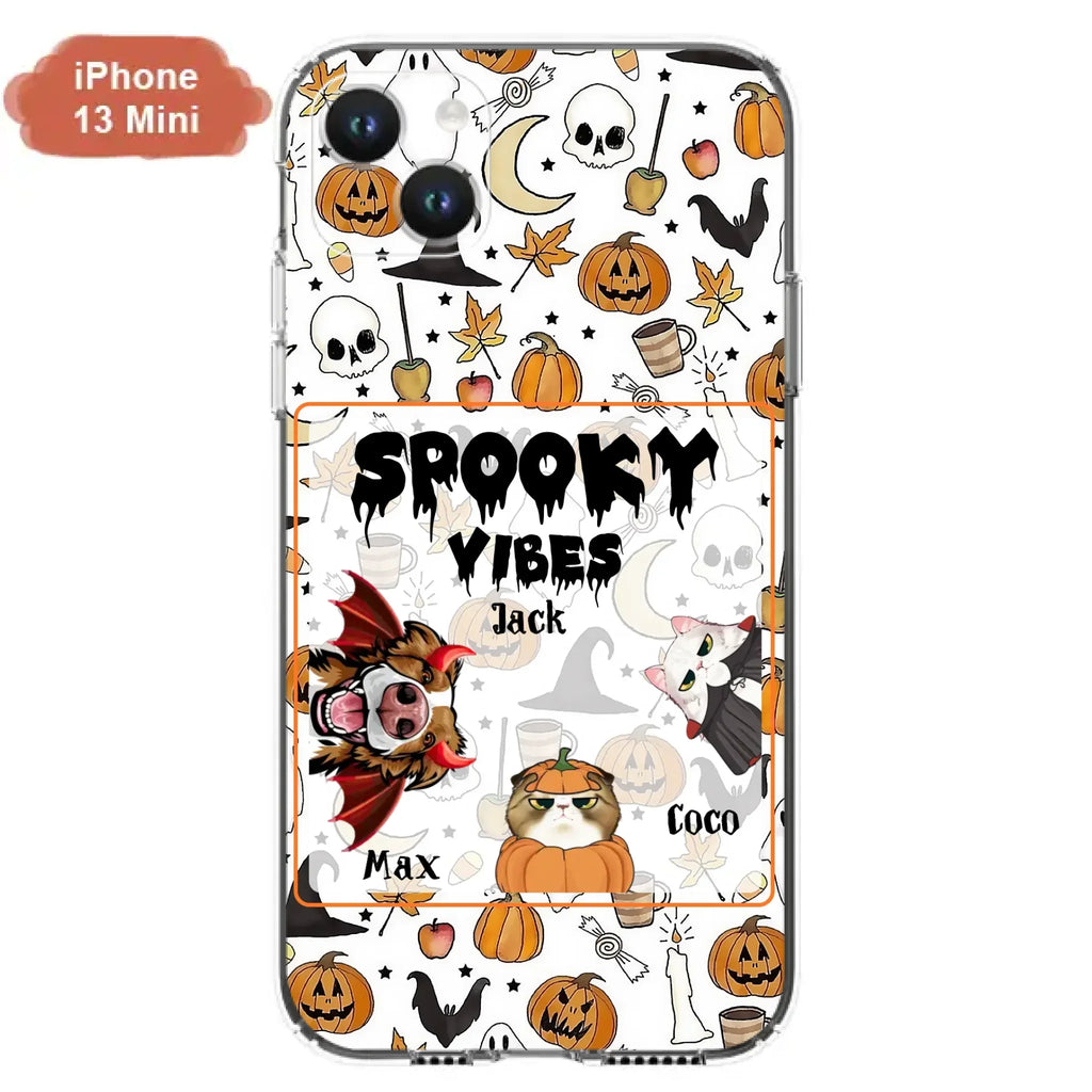 Custom Personalized Halloween Pet Phone Case - Upto 3 Pets - Gift Idea For Dog/Cat Owners -  Spooky Vibes - Case for iPhone/Samsung