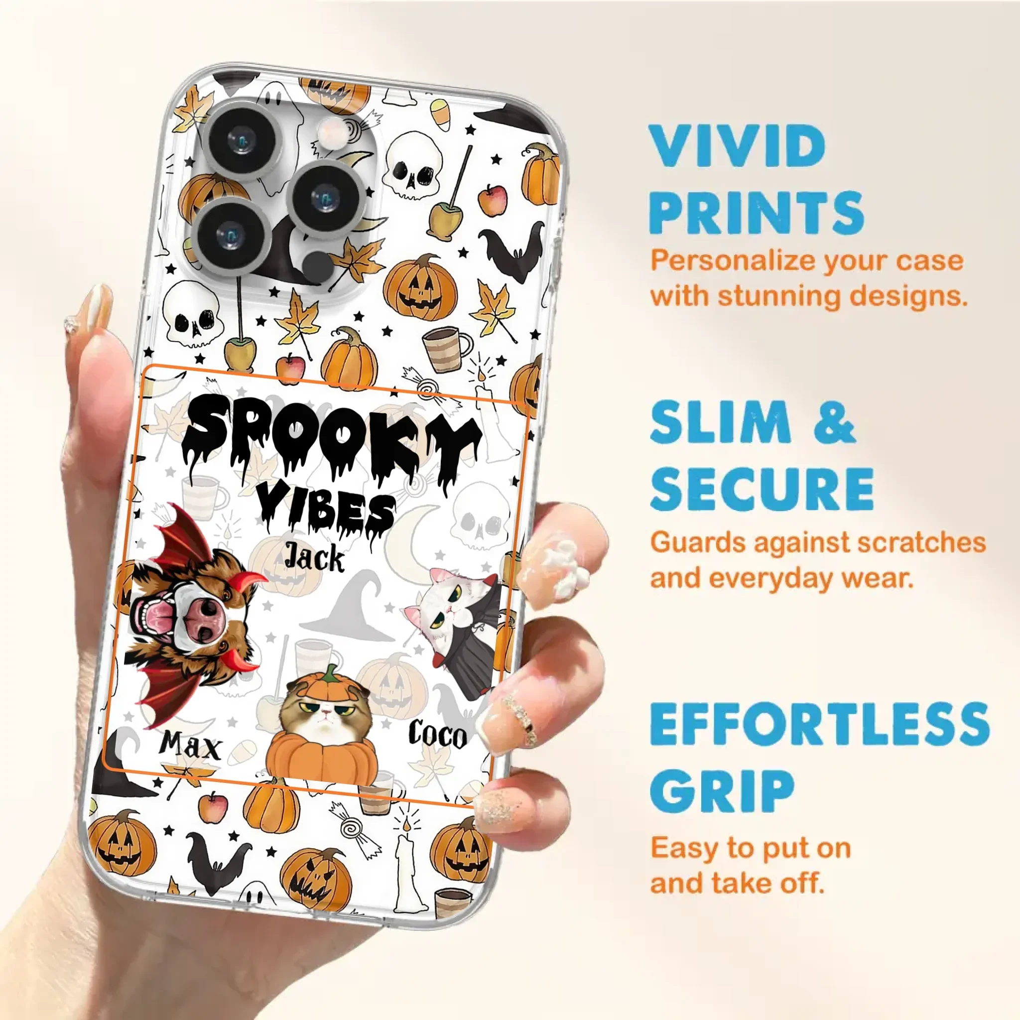 Custom Personalized Halloween Pet Phone Case - Upto 3 Pets - Gift Idea For Dog/Cat Owners -  Spooky Vibes - Case for iPhone/Samsung