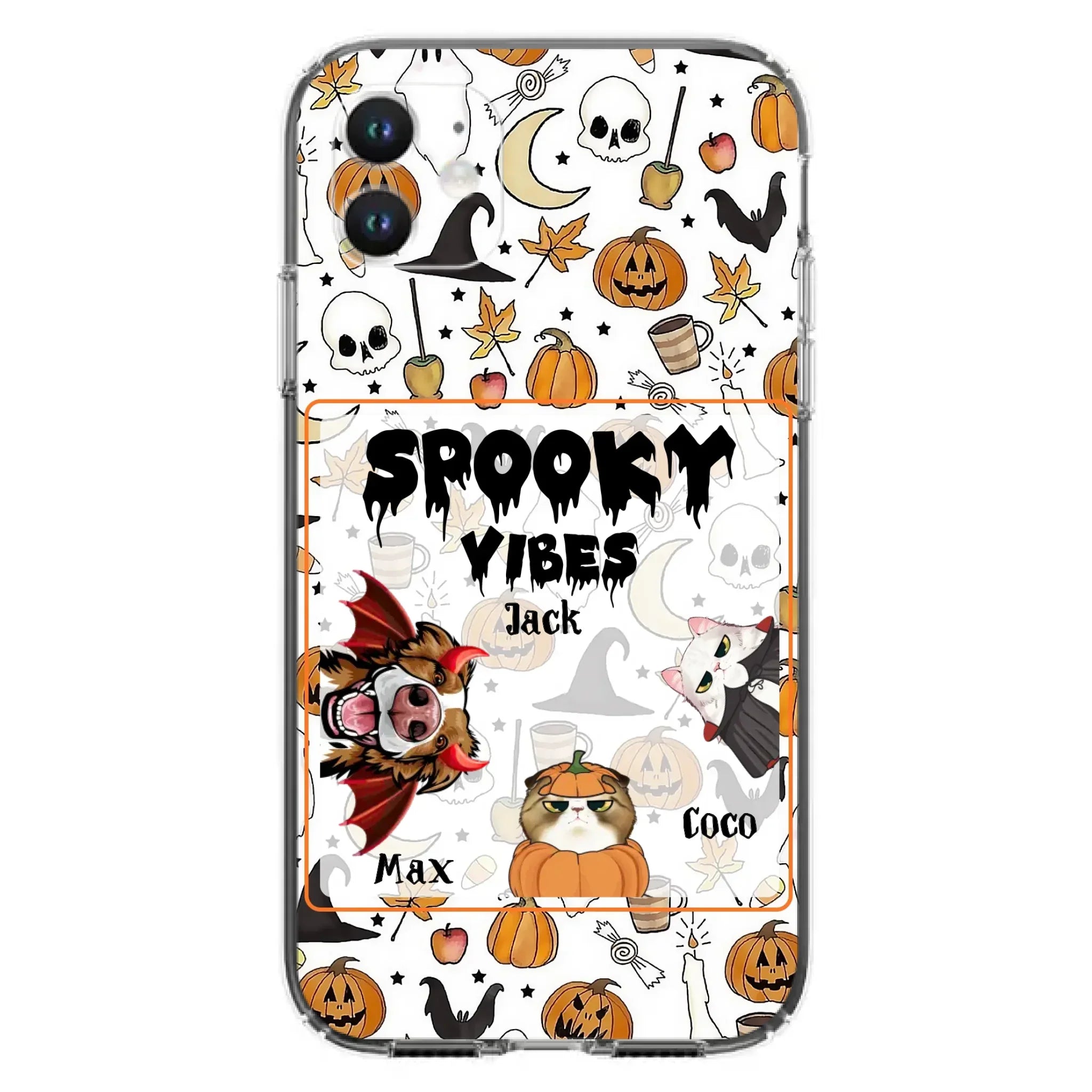 Custom Personalized Halloween Pet Phone Case - Upto 3 Pets - Gift Idea For Dog/Cat Owners -  Spooky Vibes - Case for iPhone/Samsung