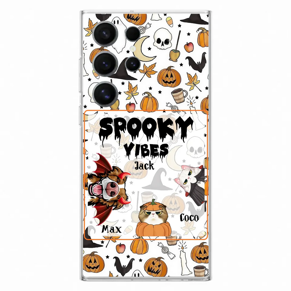 Custom Personalized Halloween Pet Phone Case - Upto 3 Pets - Gift Idea For Dog/Cat Owners -  Spooky Vibes - Case for iPhone/Samsung