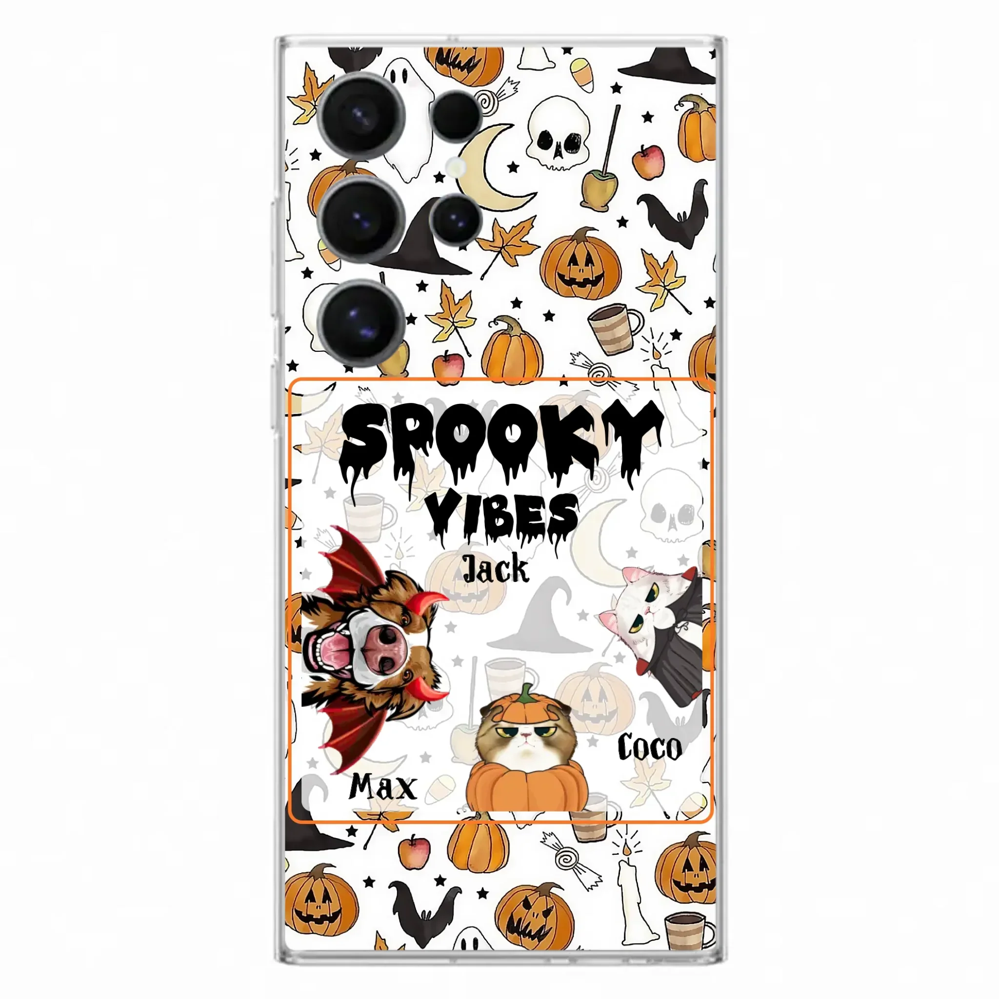 Custom Personalized Halloween Pet Phone Case - Upto 3 Pets - Gift Idea For Dog/Cat Owners -  Spooky Vibes - Case for iPhone/Samsung