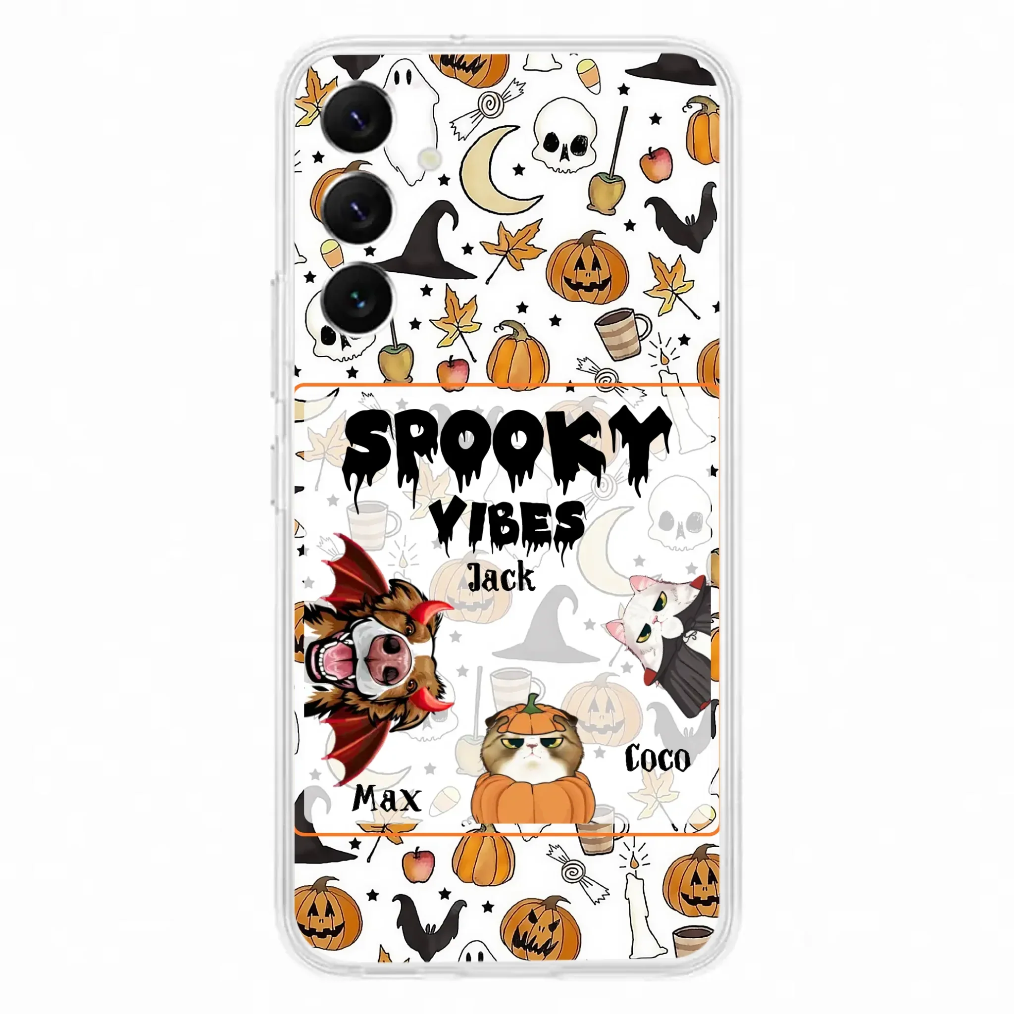 Custom Personalized Halloween Pet Phone Case - Upto 3 Pets - Gift Idea For Dog/Cat Owners -  Spooky Vibes - Case for iPhone/Samsung