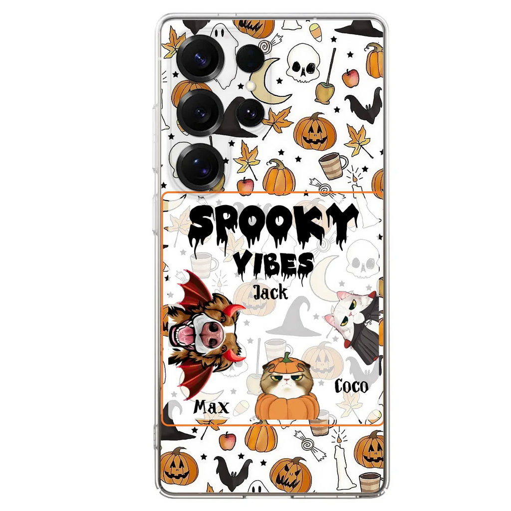 Custom Personalized Halloween Pet Phone Case - Upto 3 Pets - Gift Idea For Dog/Cat Owners -  Spooky Vibes - Case for iPhone/Samsung