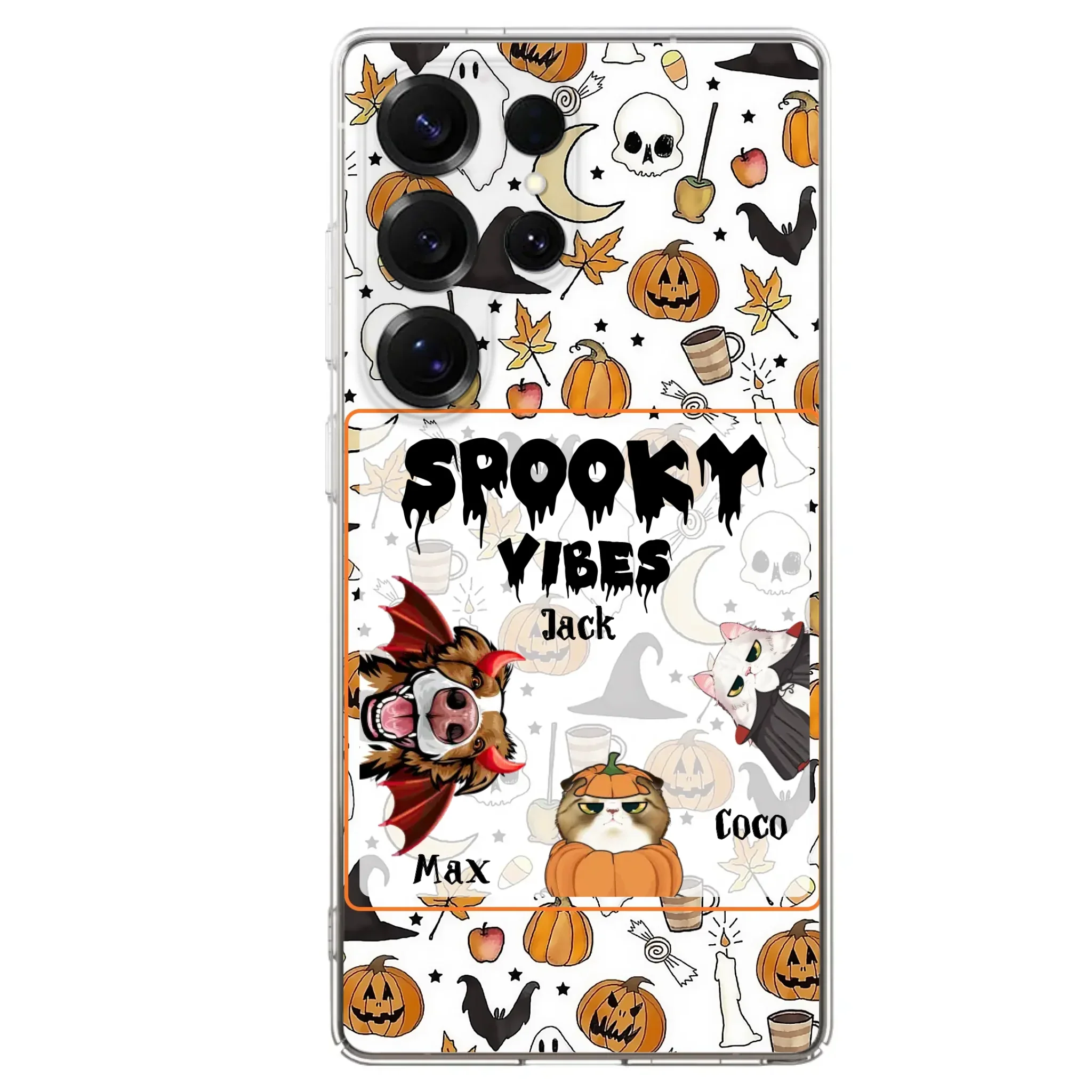 Custom Personalized Halloween Pet Phone Case - Upto 3 Pets - Gift Idea For Dog/Cat Owners -  Spooky Vibes - Case for iPhone/Samsung
