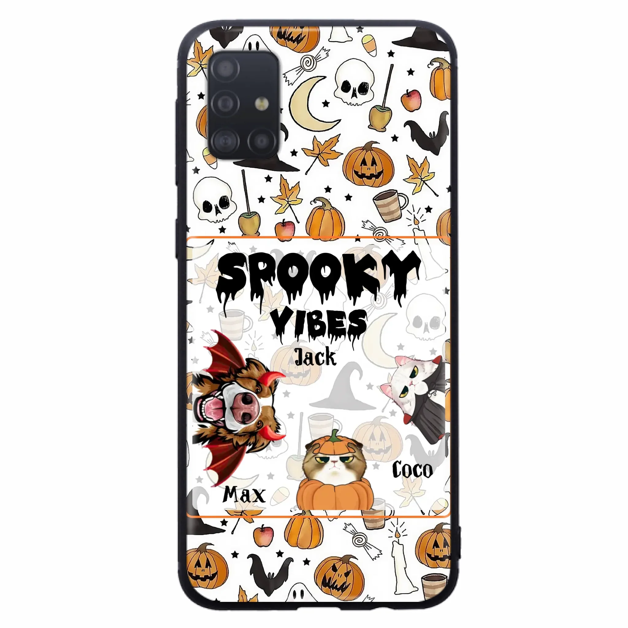Custom Personalized Halloween Pet Phone Case - Upto 3 Pets - Gift Idea For Dog/Cat Owners -  Spooky Vibes - Case for iPhone/Samsung