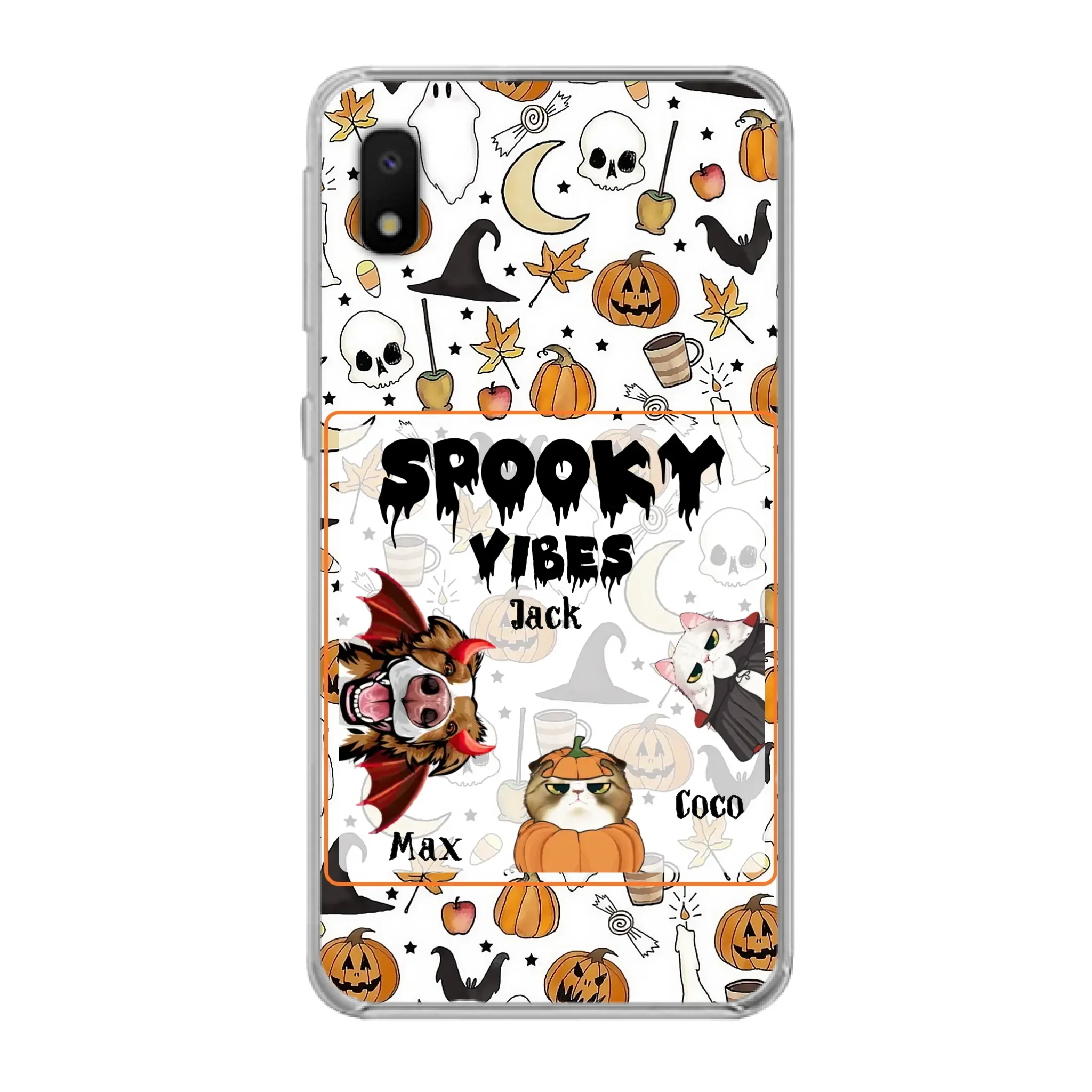Custom Personalized Halloween Pet Phone Case - Upto 3 Pets - Gift Idea For Dog/Cat Owners -  Spooky Vibes - Case for iPhone/Samsung