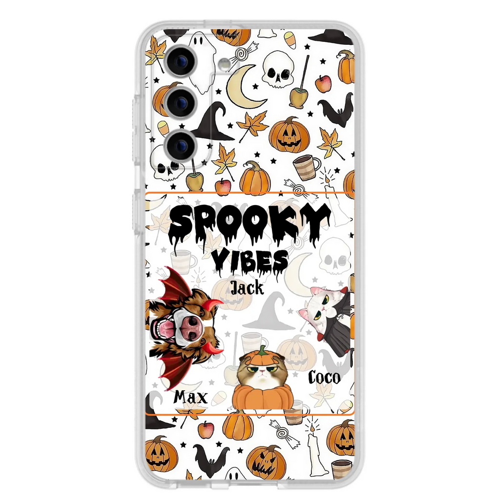 Custom Personalized Halloween Pet Phone Case - Upto 3 Pets - Gift Idea For Dog/Cat Owners -  Spooky Vibes - Case for iPhone/Samsung