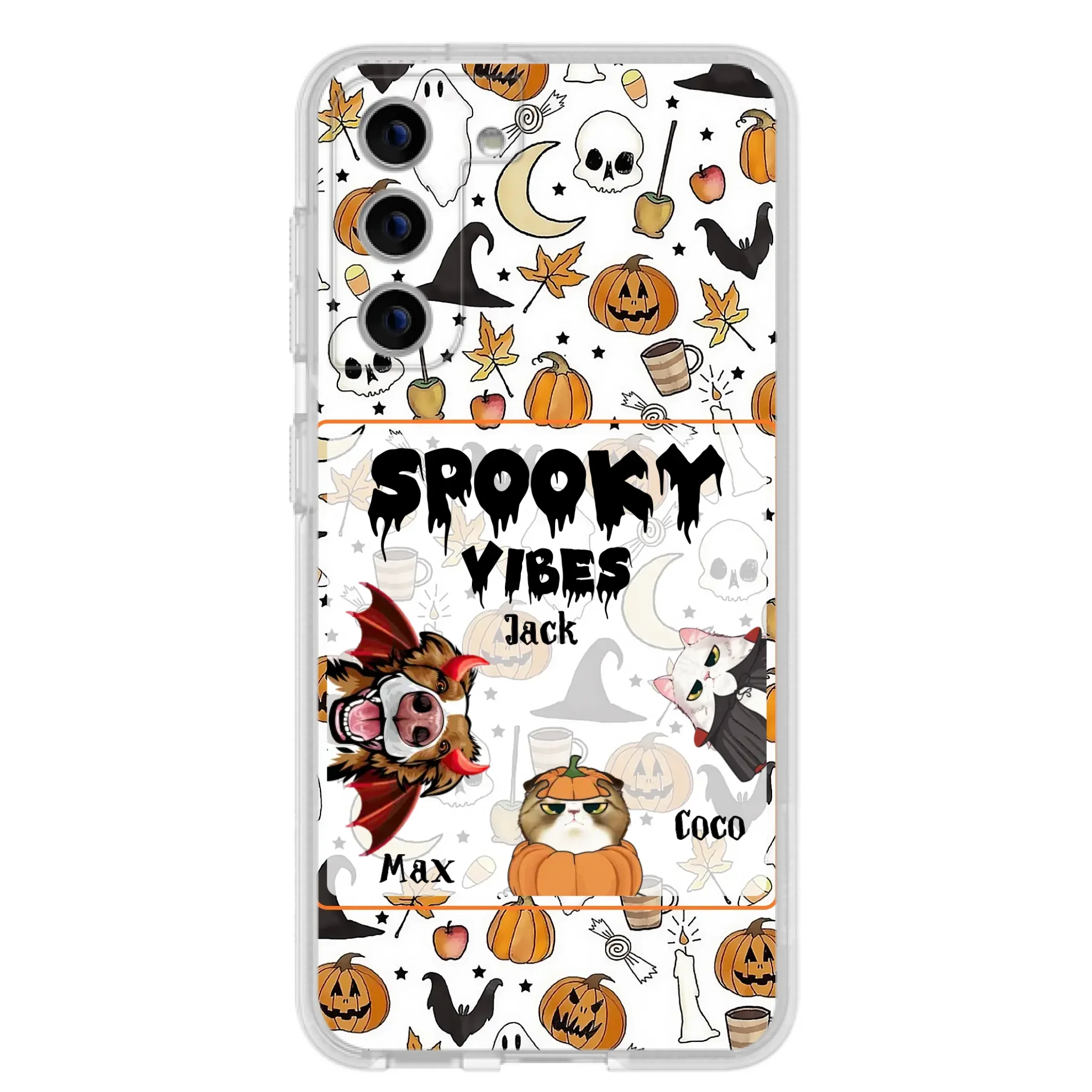 Custom Personalized Halloween Pet Phone Case - Upto 3 Pets - Gift Idea For Dog/Cat Owners -  Spooky Vibes - Case for iPhone/Samsung